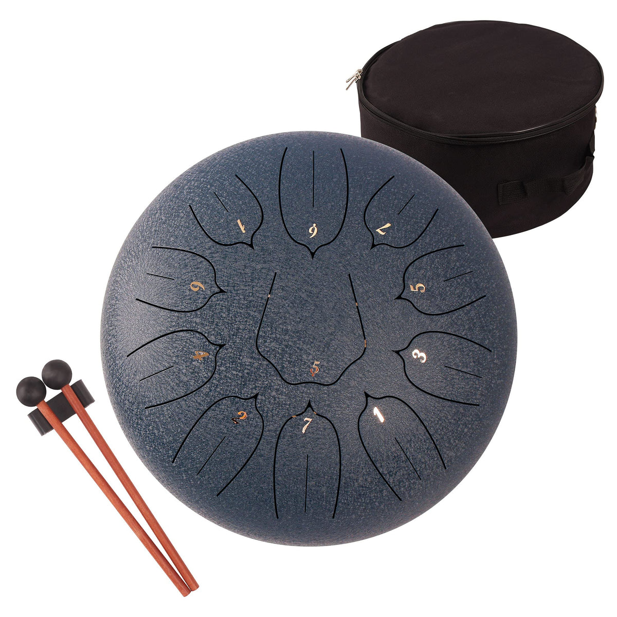 Steel Tongue Drum - 11 Notes 12 Inches - Percussion Instrument -Handpan Drum With Bag, Music Book, Mallets, Finger Picks Dark Bl