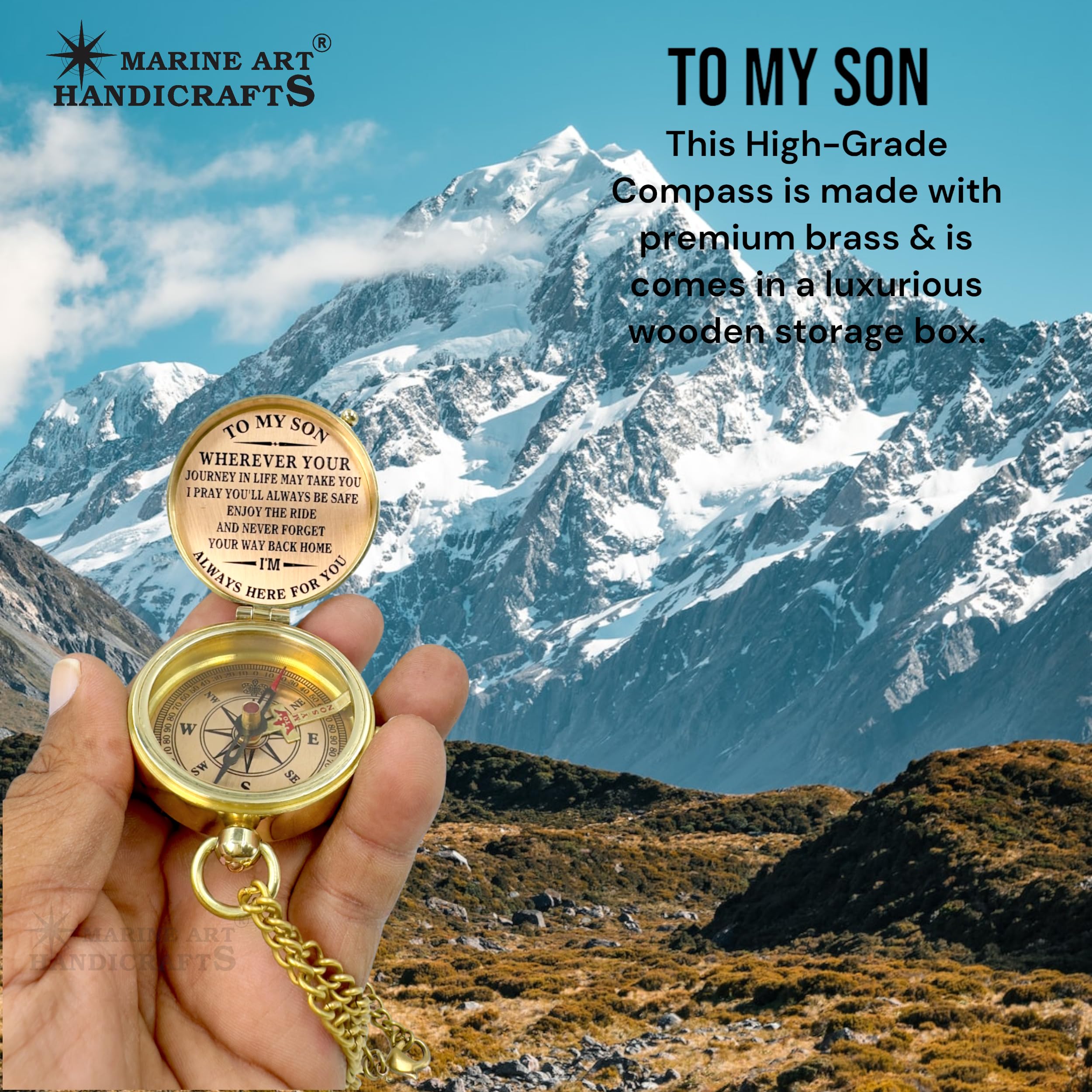 To My Son - Never Forget That I Love You, Brass Compass, Gift For Son From Mom And Dad, Graduation, Baptism, Confirmation, Commu