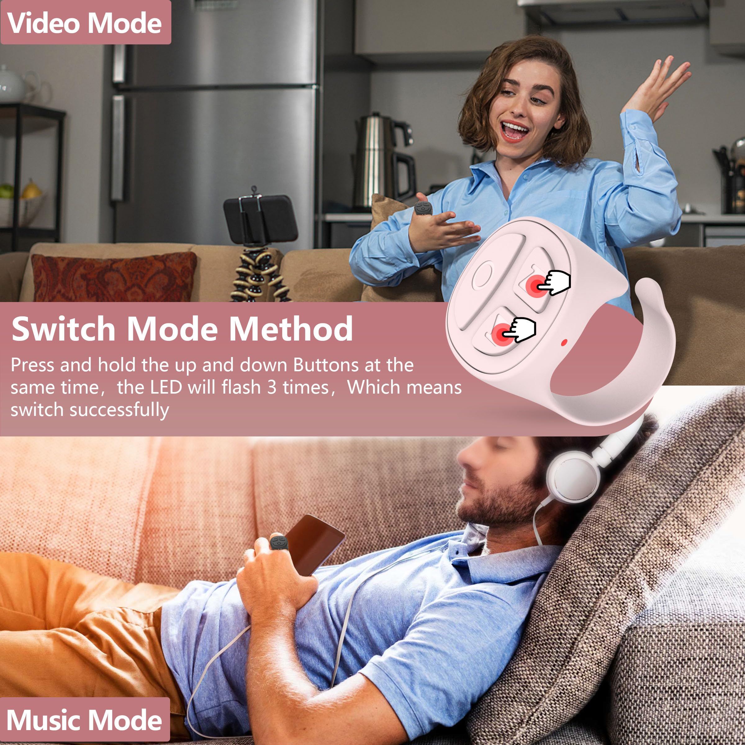 Stdforu Tiktok Scrolling Ring, Bluetooth Camera Remote Control, Scrolling Ring For Iphone,Tik Tok, Ipad, Android (Baby Pink)