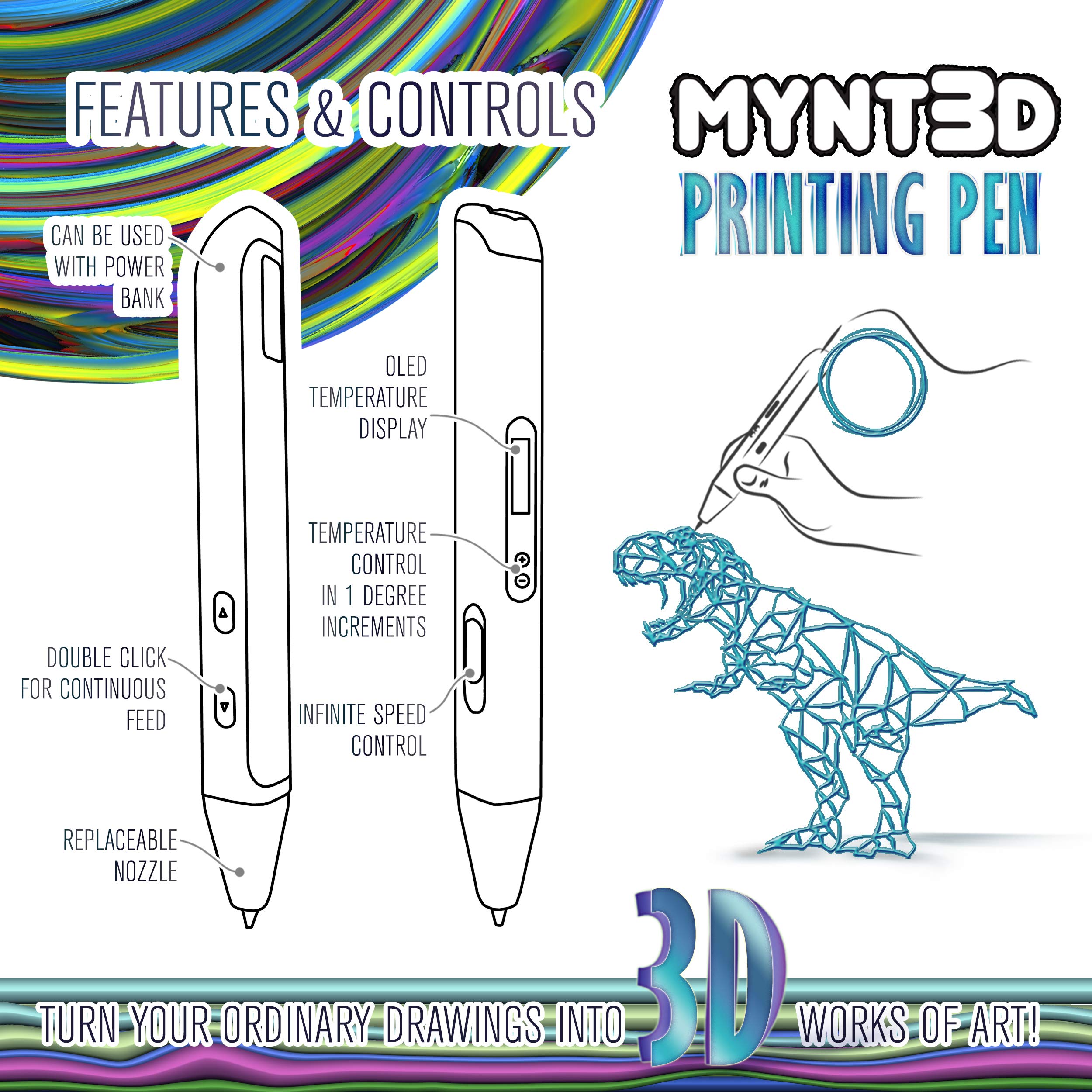 Mynt3D Professional Printing 3D Pen With Oled Display
