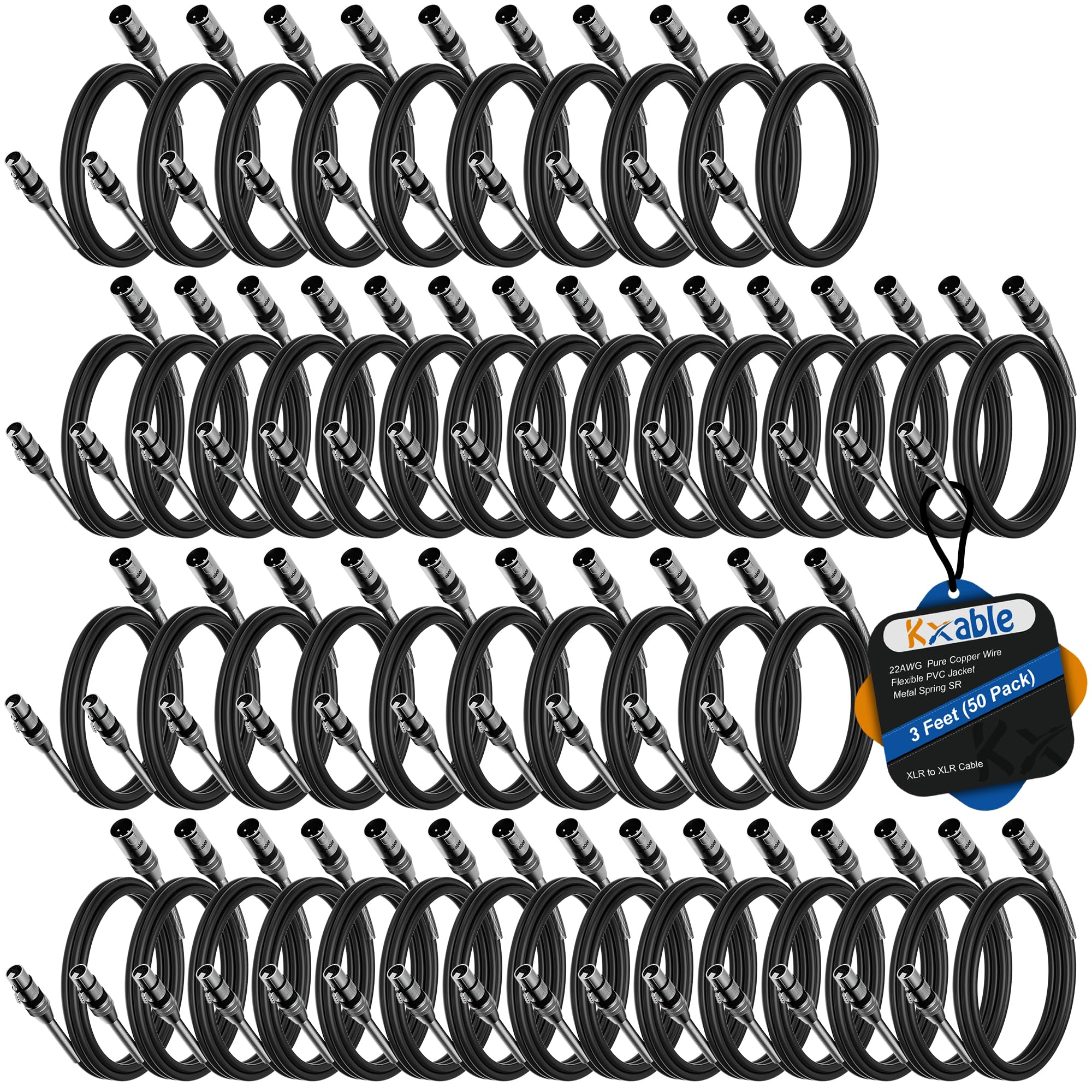 Xlr To Xlr Cable (3 Feet, 50 Pack) Multiple Premium Xlr Microphone Cables, Heavy Duty 22Awg Ofc Xlr Male To Female Cord, 3 Pin S