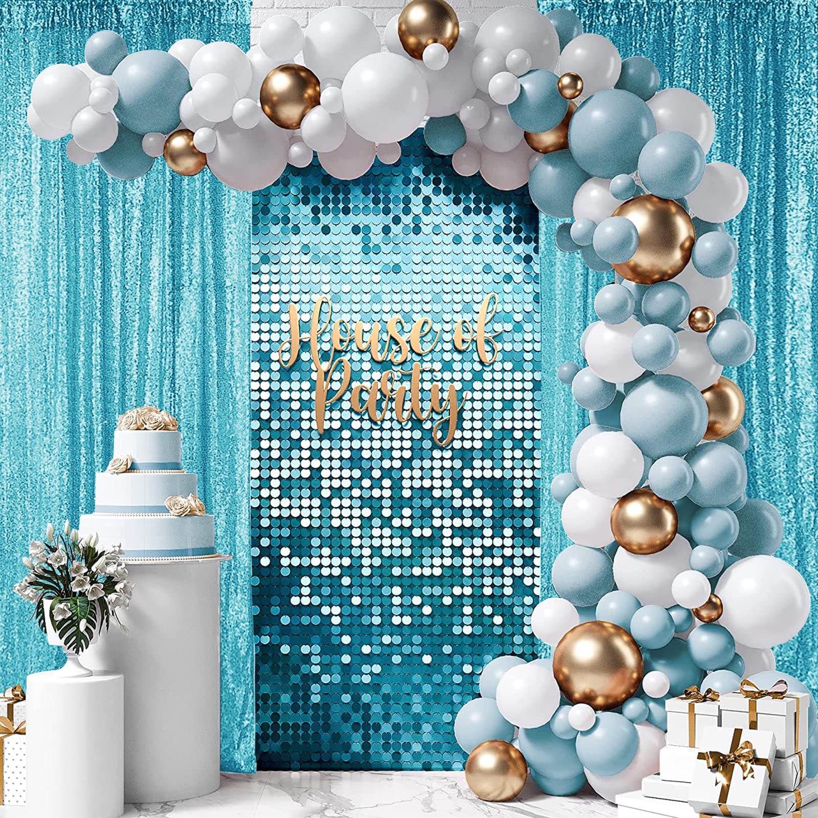 Hahuho Turquoise Sequin Backdrop Curtain, 2Pcs 2Ftx8Ft Glitter Backdrop Curtain For Parties, Christmas, Wedding, Party Decoratio