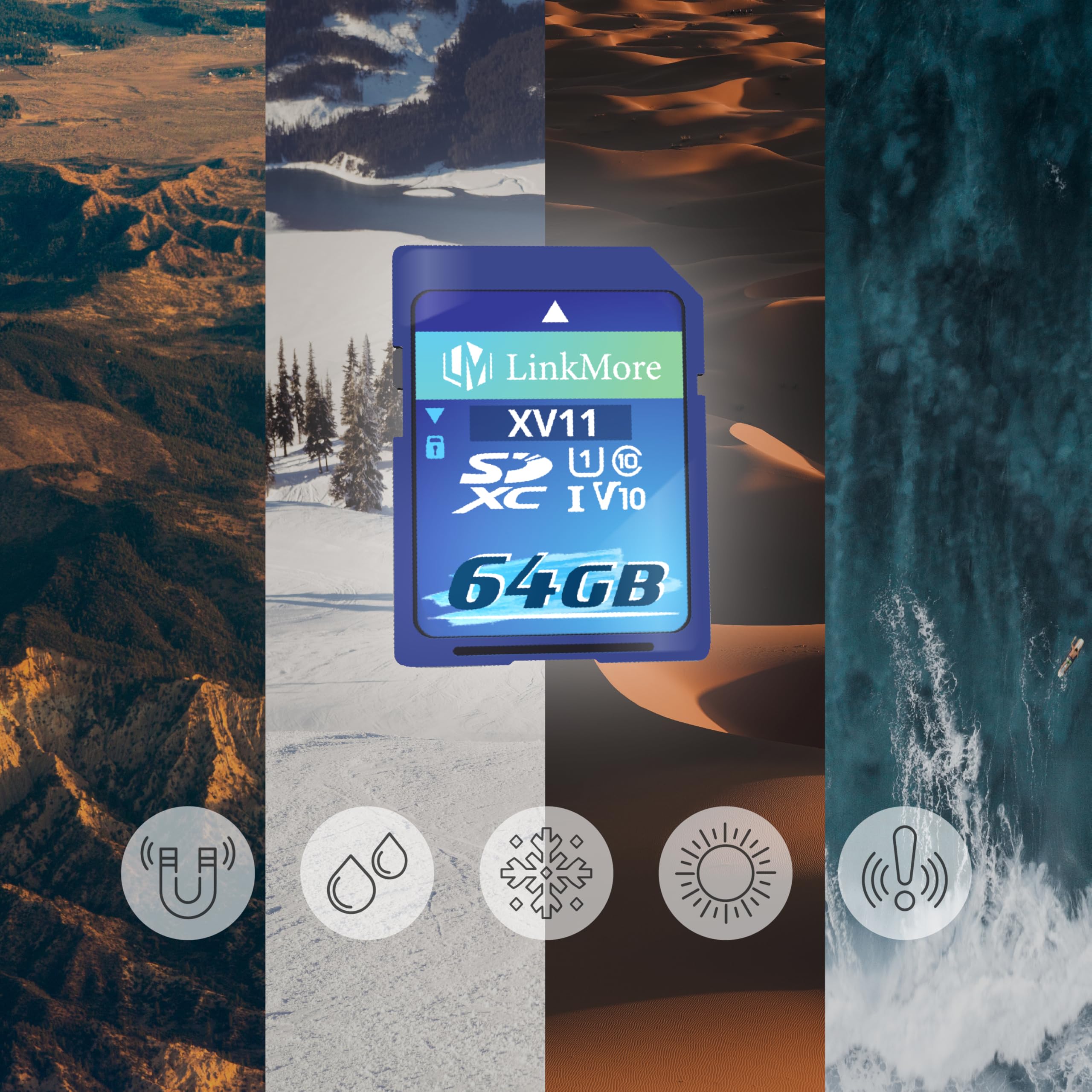Linkmore Xv11 Sdxc Card 64Gb Compatible With Camera, Pc, Uhs I, U1, V10, Class 10, Read Speed Up To 98 Mb/S, Write Speed Up To 3