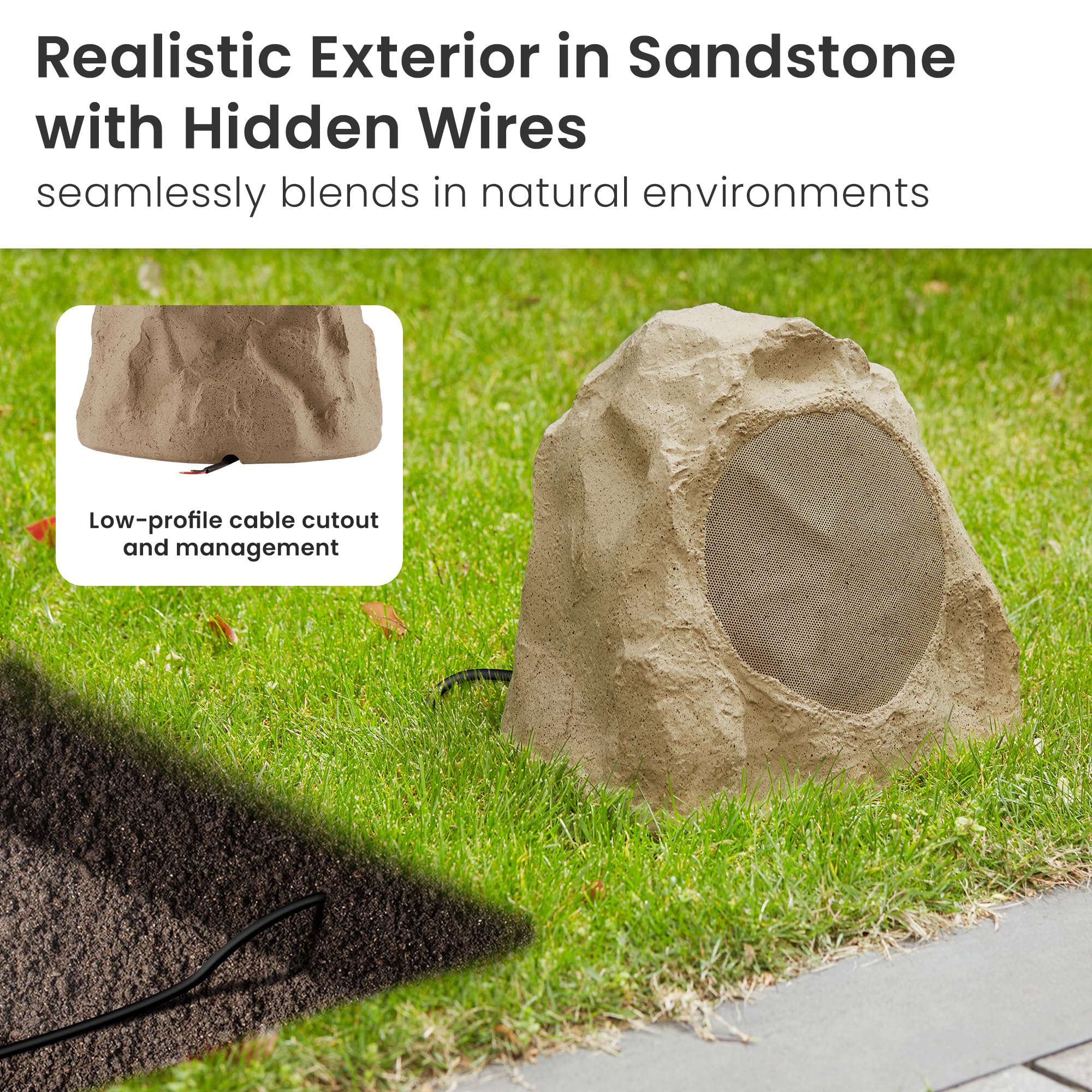 Theater Solutions 2R8S Outdoor Sandstone 8 Rock 2 Speaker Set For Deck Pool Spa Yard Garden