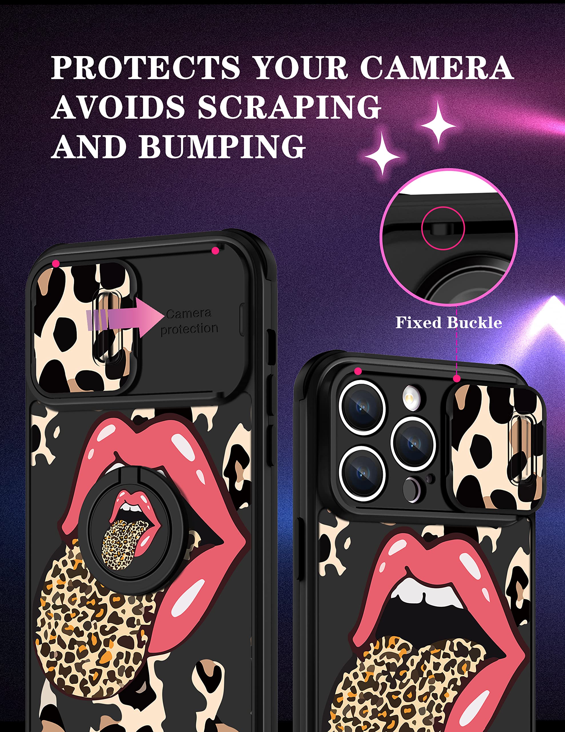 Goocrux (2In1 For Iphone 14 Pro Max Case Leopard Print For Women Girls Phone Cover Cute Cheetah Print Animal Design With Slide C
