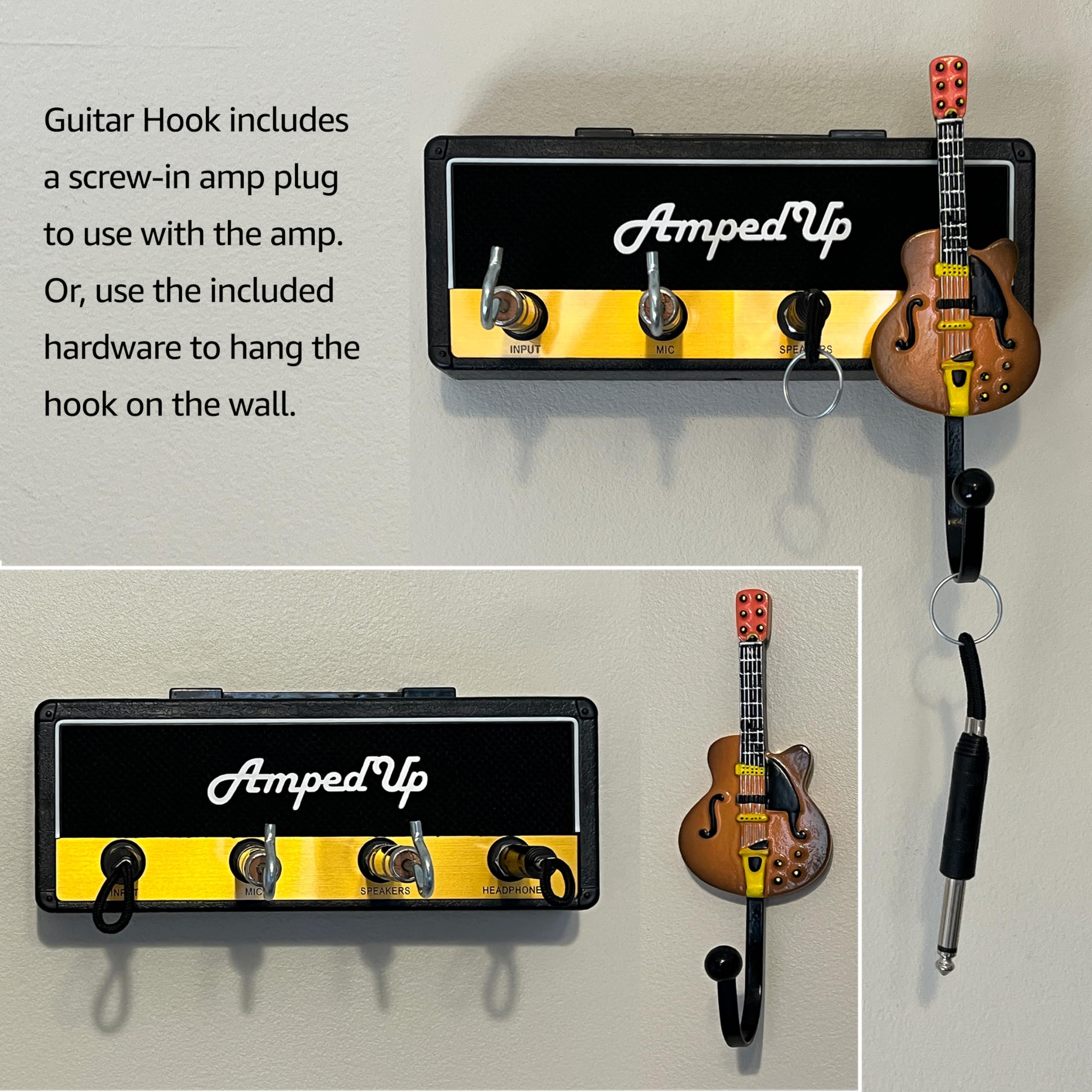 Pick A Palooza: Wall Mounted Guitar Amplifier Style Key Hanger And Key Chain Holder, Speaker Style With Acoustic Guitar Coat Hoo