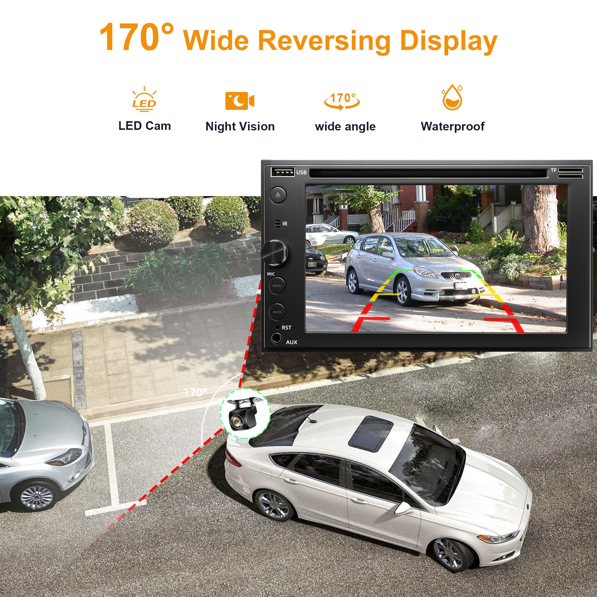 Double Din Car Stereo With Cd/Dvd Player, 7 Inch Touch Screen Car Stereo With Apple Carplay&Android Auto, Bluetooth5.2, Backup C