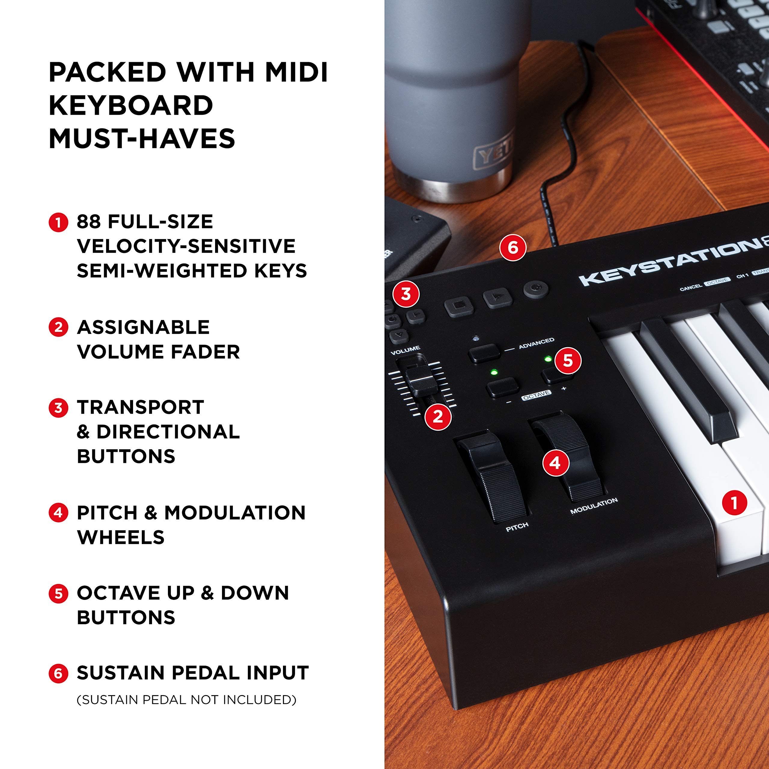 M Audio Keystation 88 Mk3   88 Key Semi Weighted Midi Keyboard Controller For Complete Command Of Virtual Synthesizers And Daw P