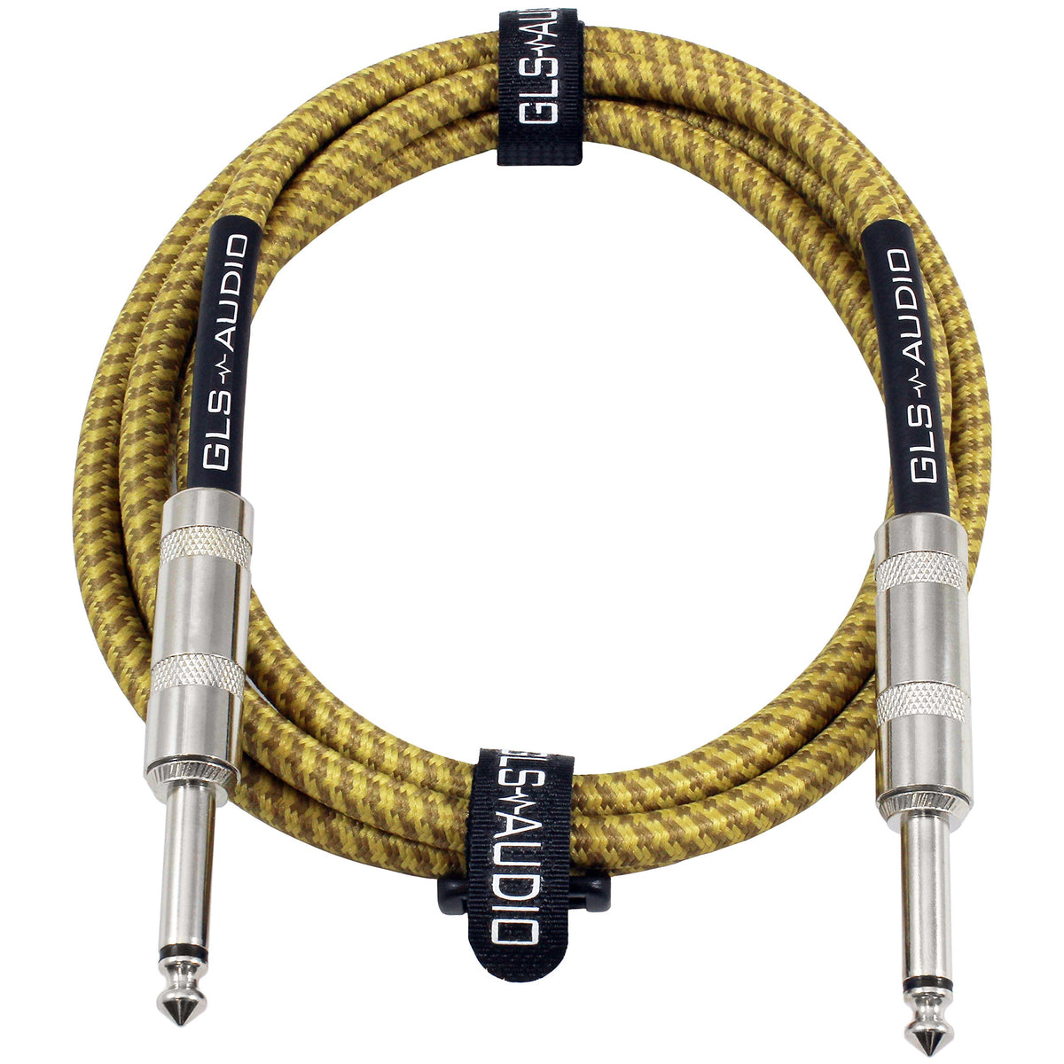 Gls Audio Instrument Cable   1/4 Inch Ts To 1/4 Inch Instrument Cable For Bass/Electric Guitar  Brown/Yellow Braided Tweed, 10Ft