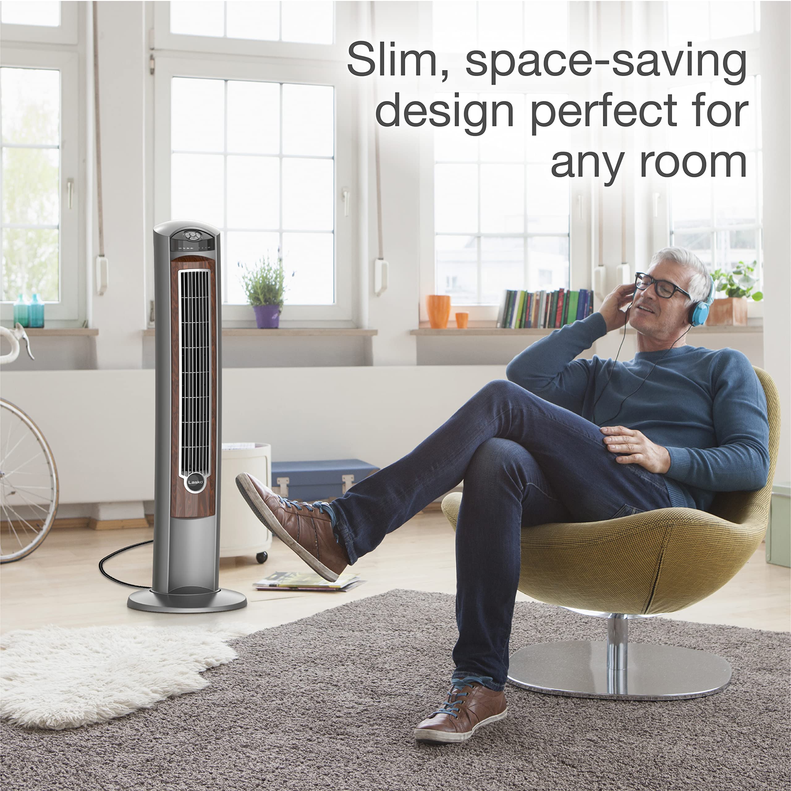Lasko Wind Curve Oscillating Tower Fan, Fresh Air Ionizer, Timer, Remote Control, Portable Electric Fan For Indoor, Bedroom And