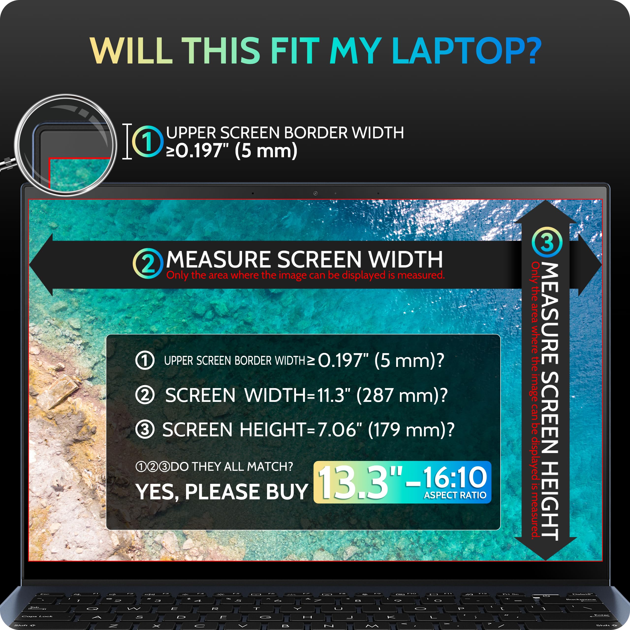 Peslv Magnetic Laptop Privacy Screen 13.4 & 13.3 Inch For 16:10 Computer Monitor, 13'' Removable Anti Glare Protector Blue Light