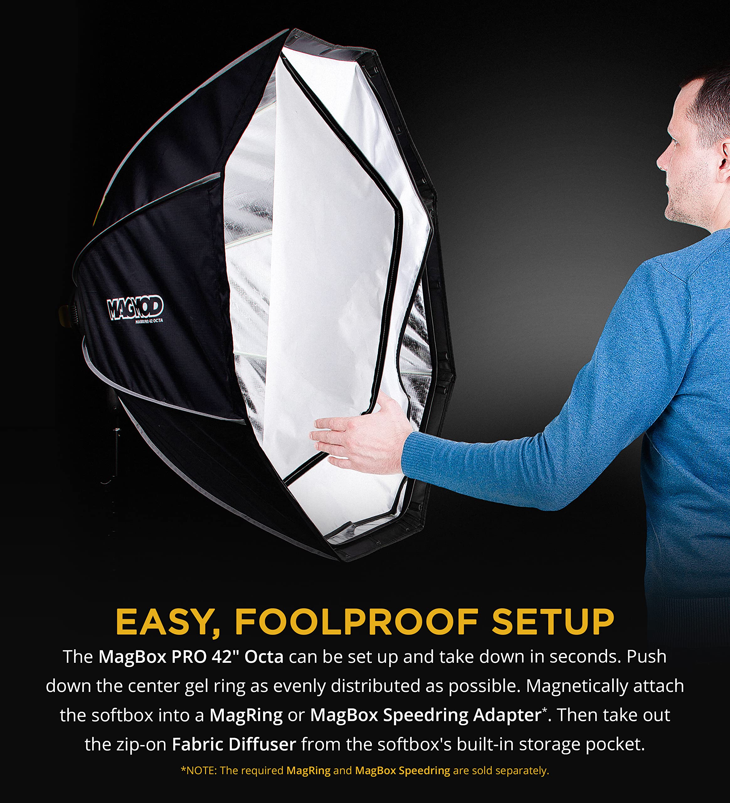Magmod Magbox Pro 42'' Octa Softbox With Integrated Gel Slot And Storage Pocket For Fabric Diffuser   Compatible With Speedlight