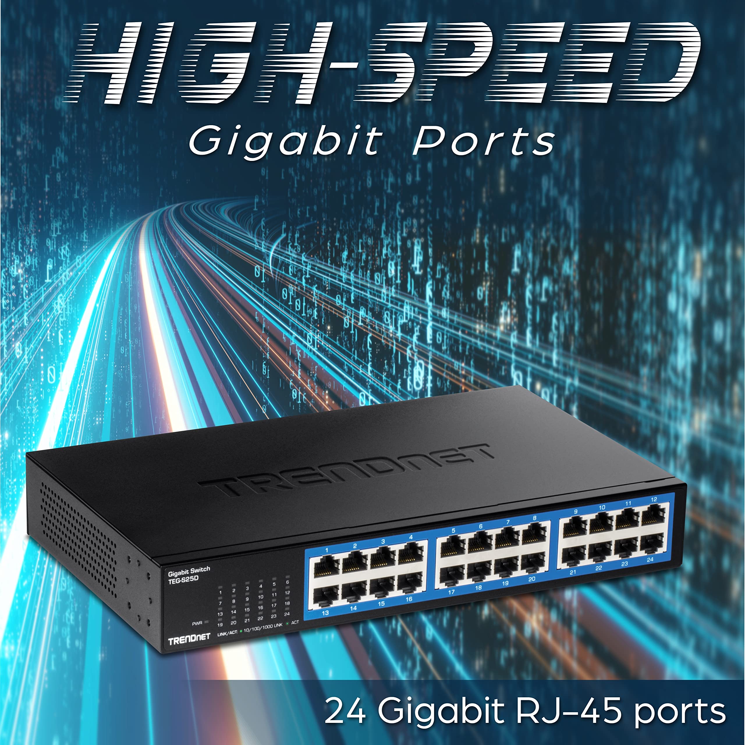 Trendnet 24 Port Gigabit Desktop Switch Teg S25D 24 X Gigabit Rj 45 Ports 48Gbps Switching Capacity Fanless Design Metal Enclosu