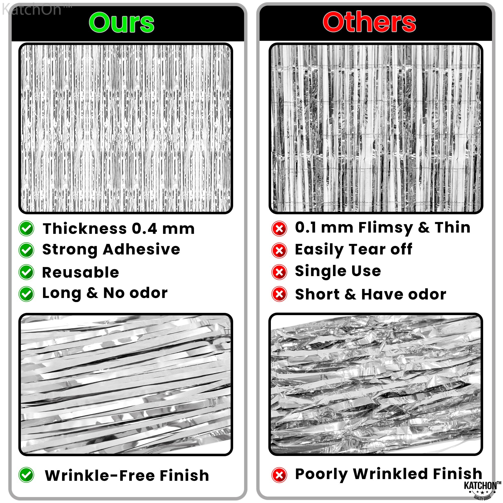 Katchon, Metallic Silver Backdrop   3.2X6.5 Ft, Pack Of 4 | Silver Streamer Backdrop | Silver Streamers, Graduation Decorations