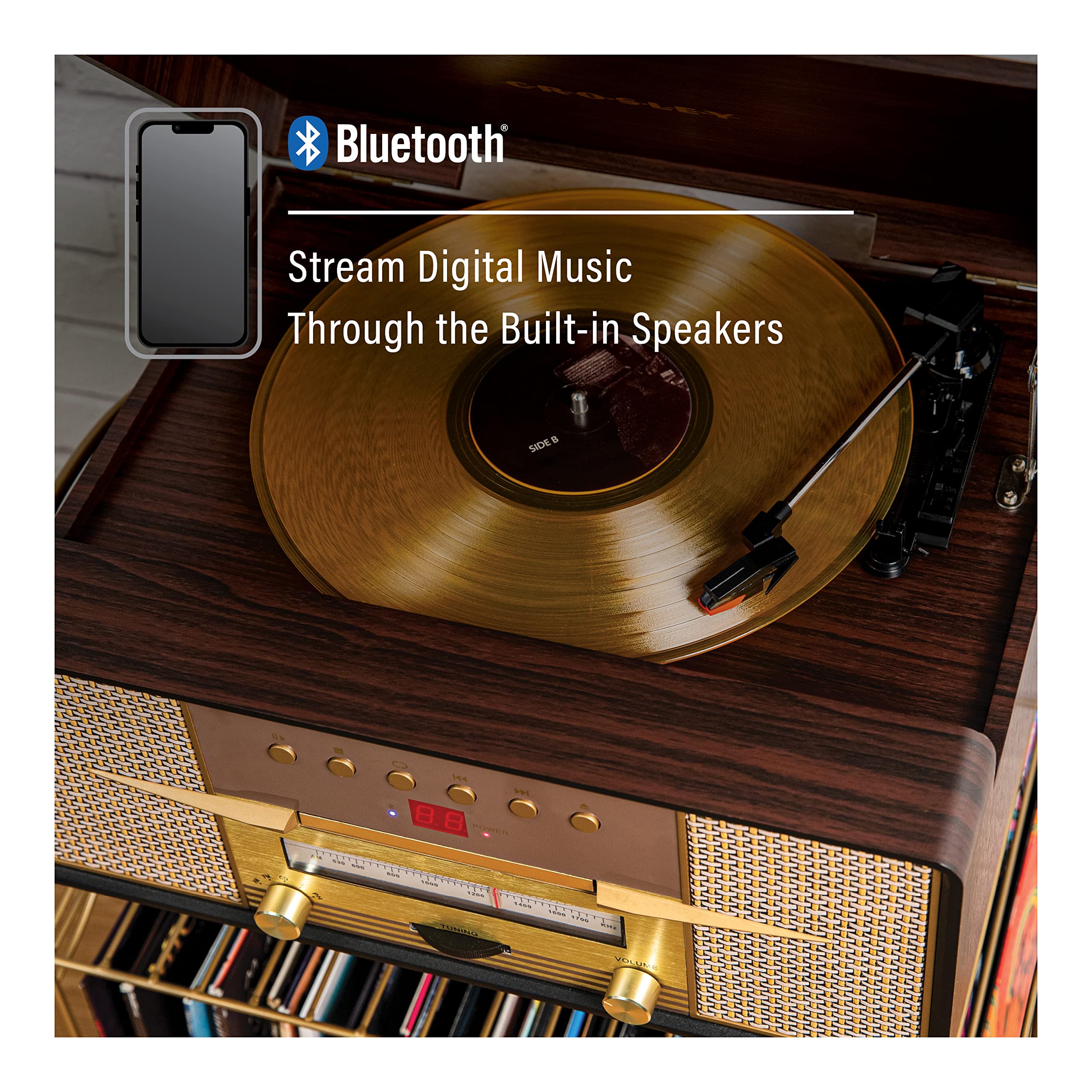 Crosley Cr7016A-Ma Rhapsody 3-Speed Turntable With Bluetooth, Am/Fm Radio, Cd Player, And Aux-In, Mahogany