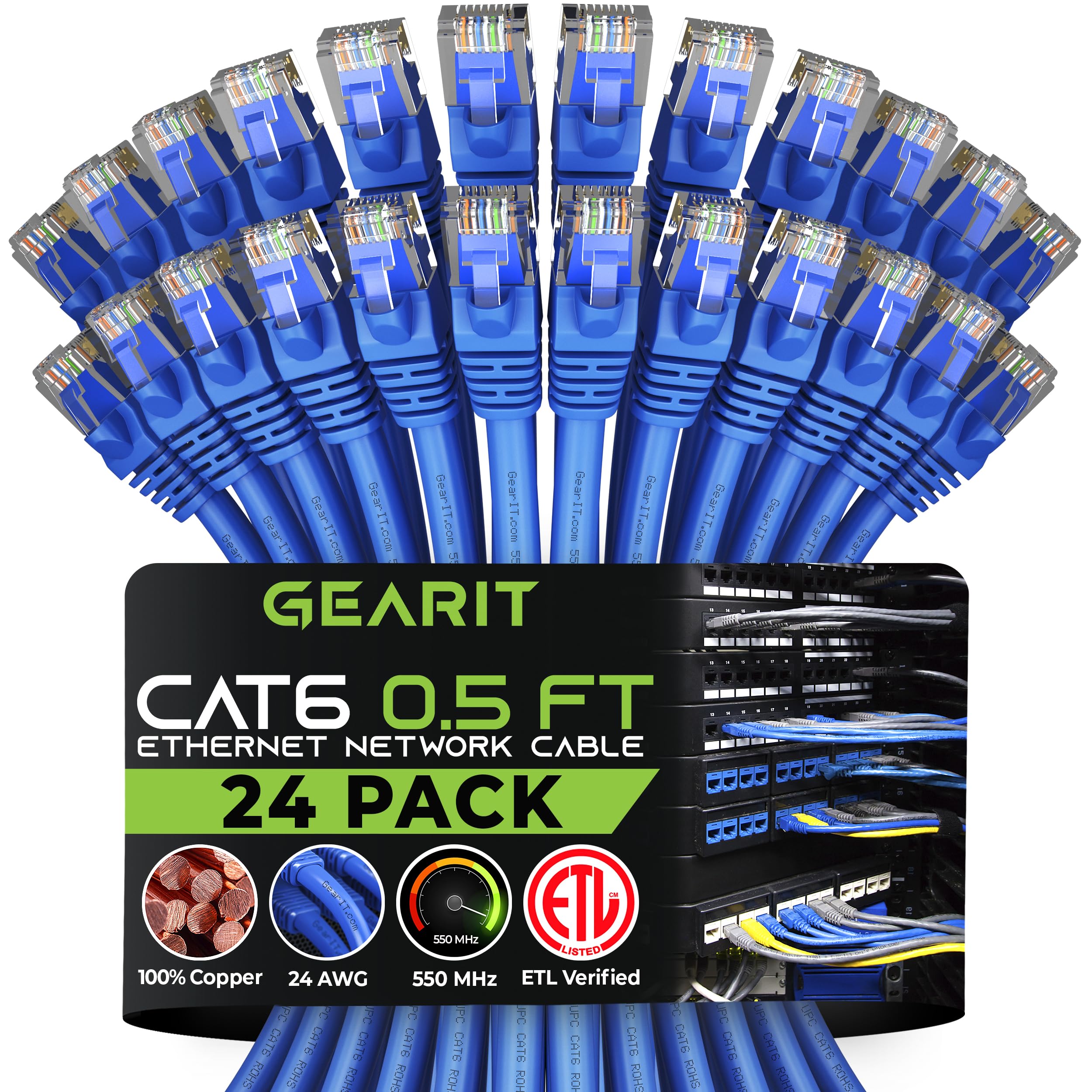 Gearit Cat 6 Ethernet Cable 0.5 Ft 6 Inch (24 Pack)   Cat6 Patch Cable, Cat 6 Patch Cable, Cat6 Cable, Cat 6 Cable, Cat6 Etherne