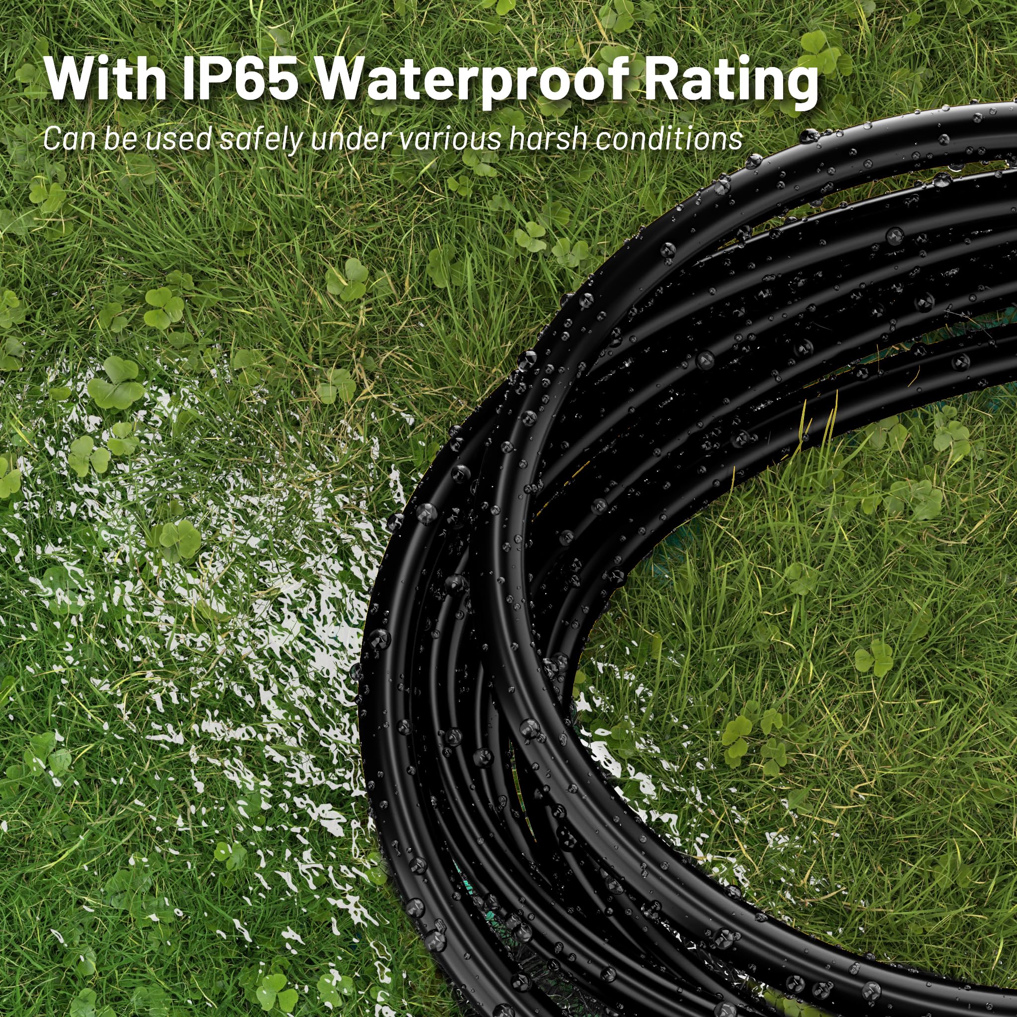 16/3 Black Indoor Outdoor Extension Cord 10 Ft Waterproof, Heavy Duty Extension Cord With 3 Prong Grounded Plug,13A 1625W 16Awg