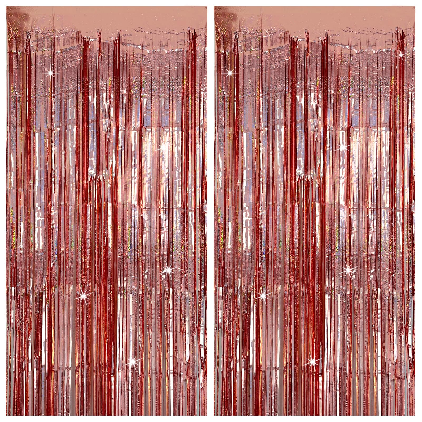 Tinsel Curtain Party Backdrop Rose Gold Birthday Party Decorations 2 Packs Glitter Foil Fringe Curtain Party Decor Streamers Pho