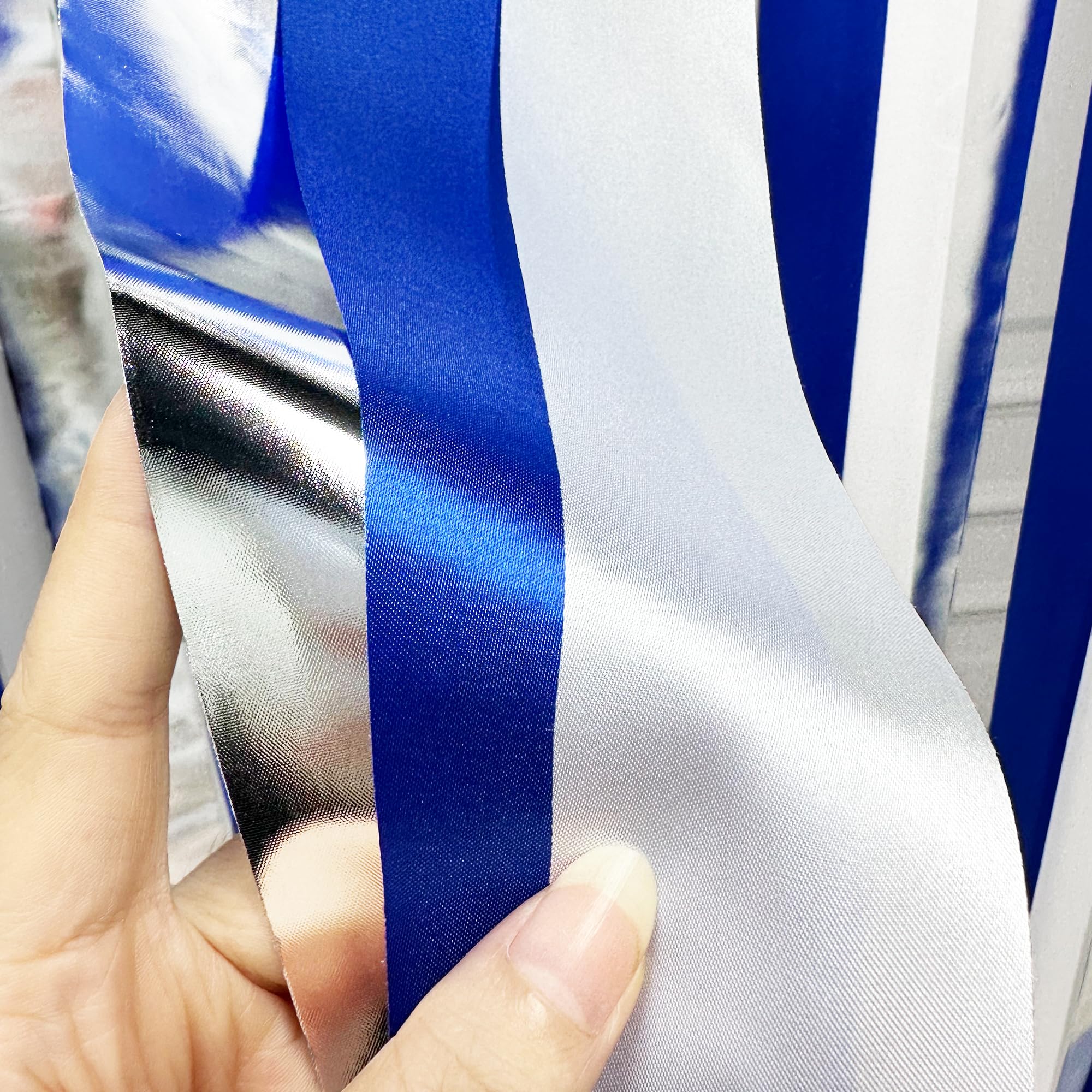 Navy Blue Silver White Party Decorations Streamer Backdrop 197 Ft  1.97'' Wide Satin Ribbon Fringe Hanging Garland For Birthday