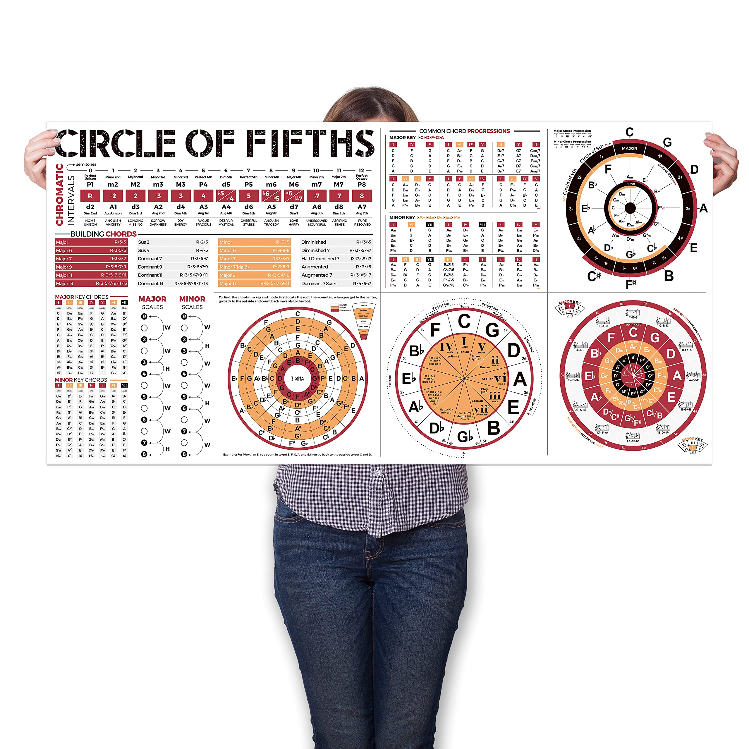 Circle of Fifths Poster for All Musicians, The Chord Wheel Diagram for Guitar Piano Keyboard Musical Instrument Chords Theory, C