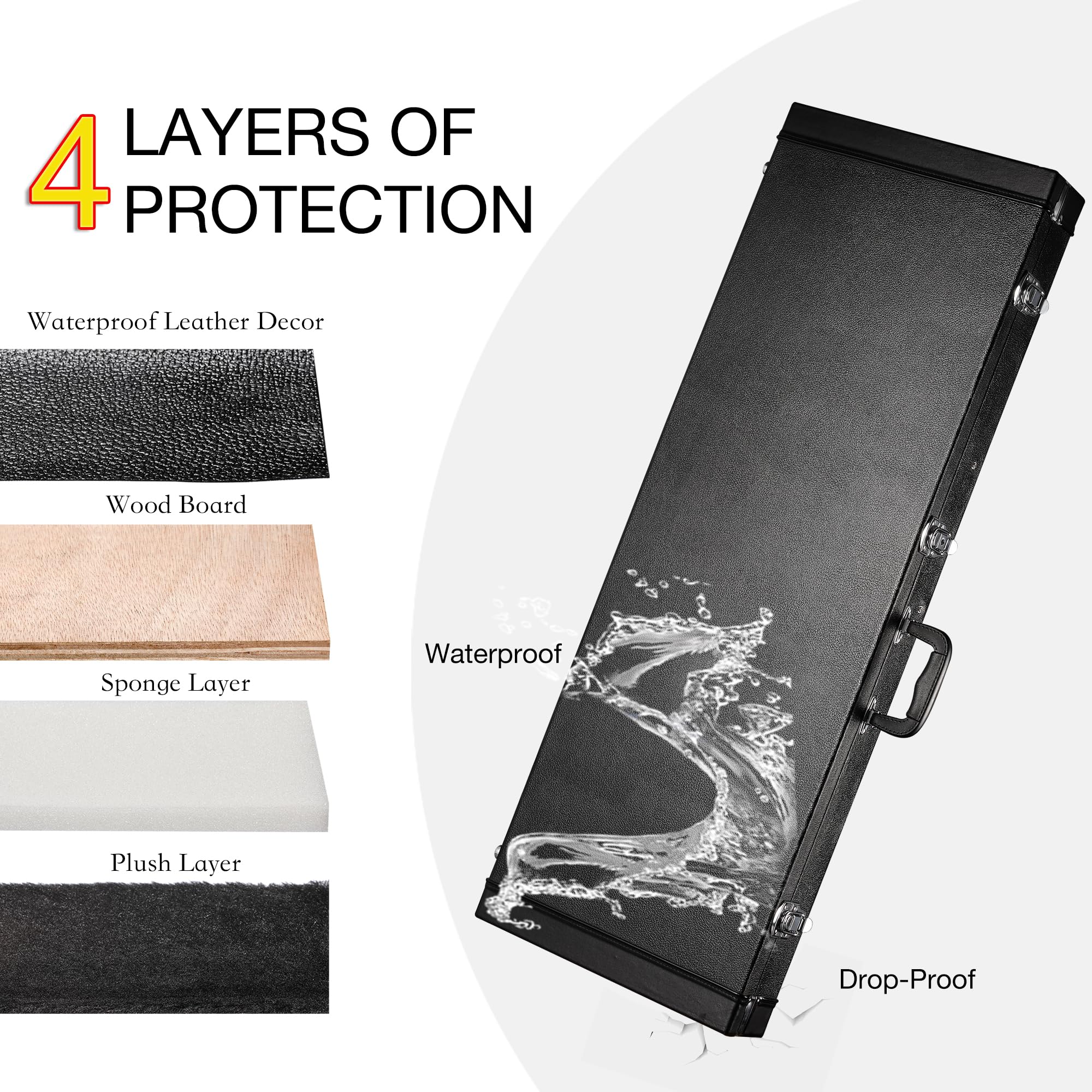 Zehuoge Electric Guitar Hard Case Electric Guitar Wooden Hard Shell Lockable Black (Black For Electric Rectangle Guitar)