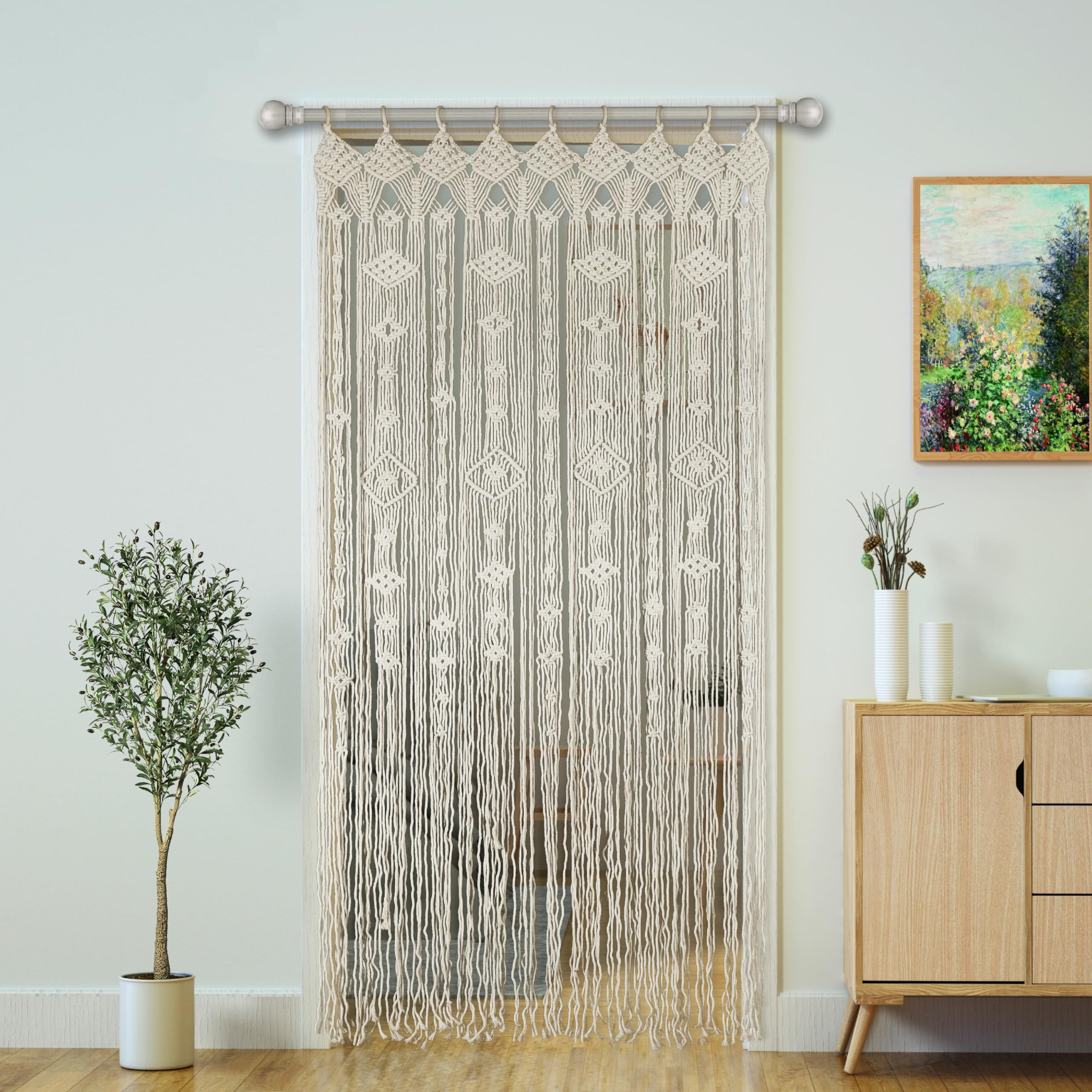 Transcosy Macrame Curtain Boho Doorway Curtains,Handmade String Backdrop Panel Hippie Door Hanging Wedding Decor Arch Curtain Ro