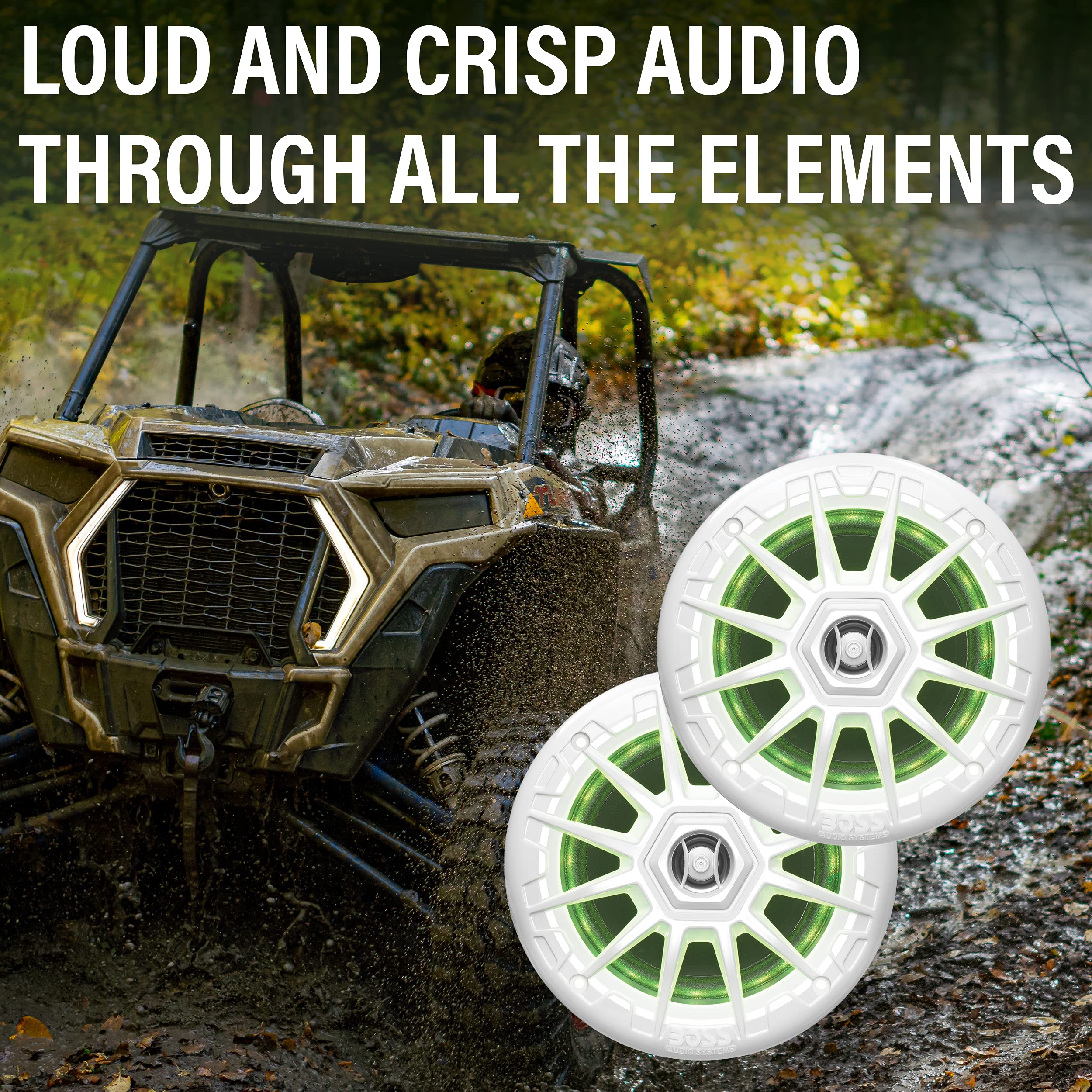 Boss Audio Systems Mrgb55W 5.25 Inch Marine Speakers   Weatherproof, 150 Watts Per Pair, 75 Watts Each, Multi Color Illumination