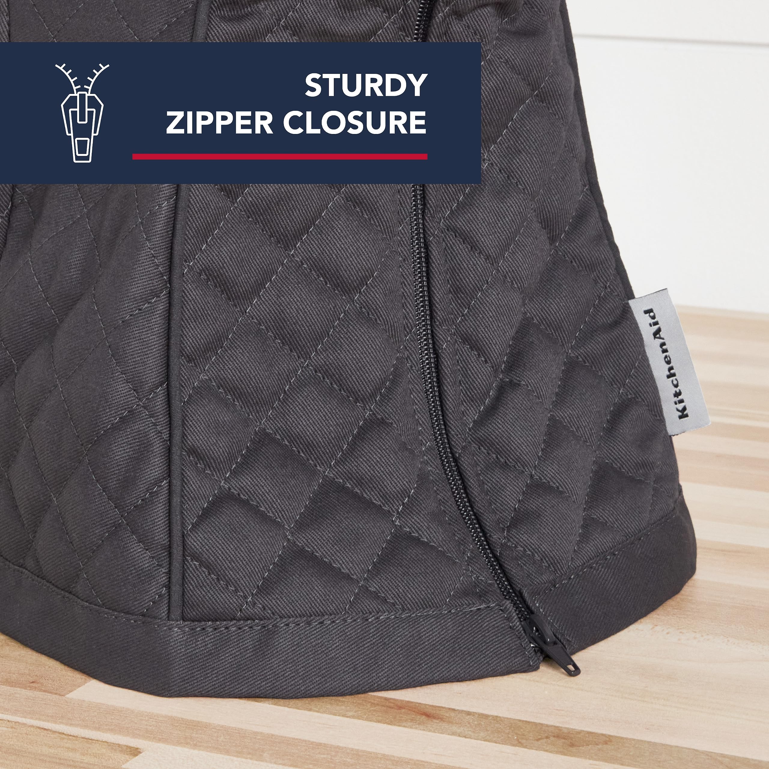 Kitchenaid Fitted Tilt Head Solid Stand Mixer Cover With Storage Pocket, Quilted 100% Cotton, Charcoal Grey, 14.4''X18''X10''