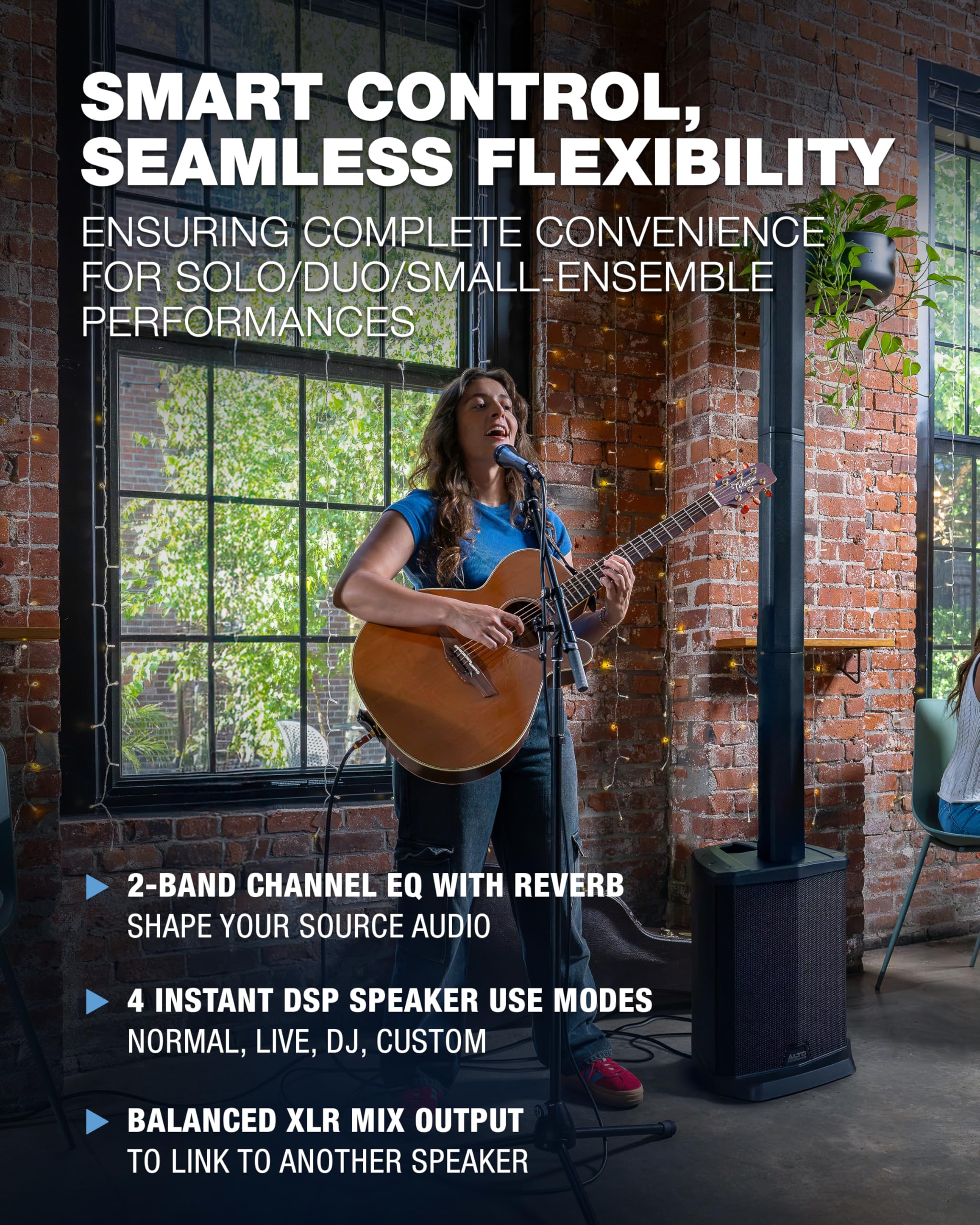 Alto Ts108C 600W Powered Column Array Pa Speaker System With 3-Channel Digital Mixer, Bluetooth And App Control For Solo Musicia