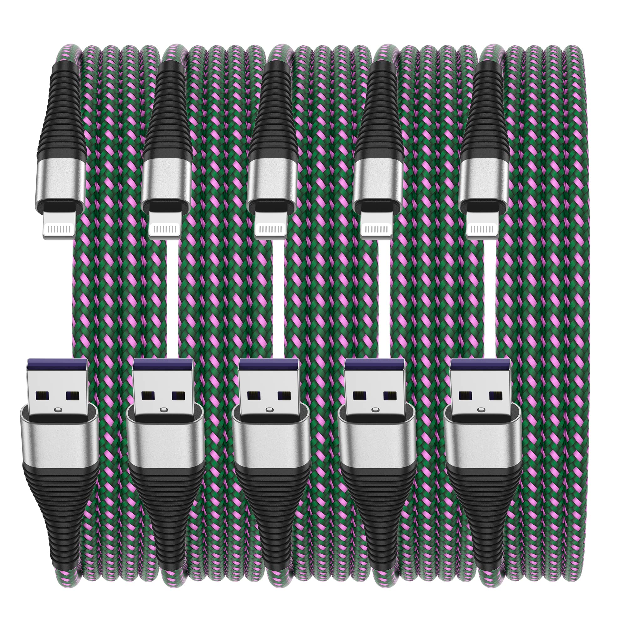Iphone Charger 6Ft,[Apple Mfi Certified] Lightning Cable 5 Pack 6 Foot, Long Iphone Charging Cord 6 Feet Usb Cables Compatible With Iphone 13/12/11/Xs/Xs Max/Xr/X / 8/8 Plus / 7/7 Plus/ 6 (Green)