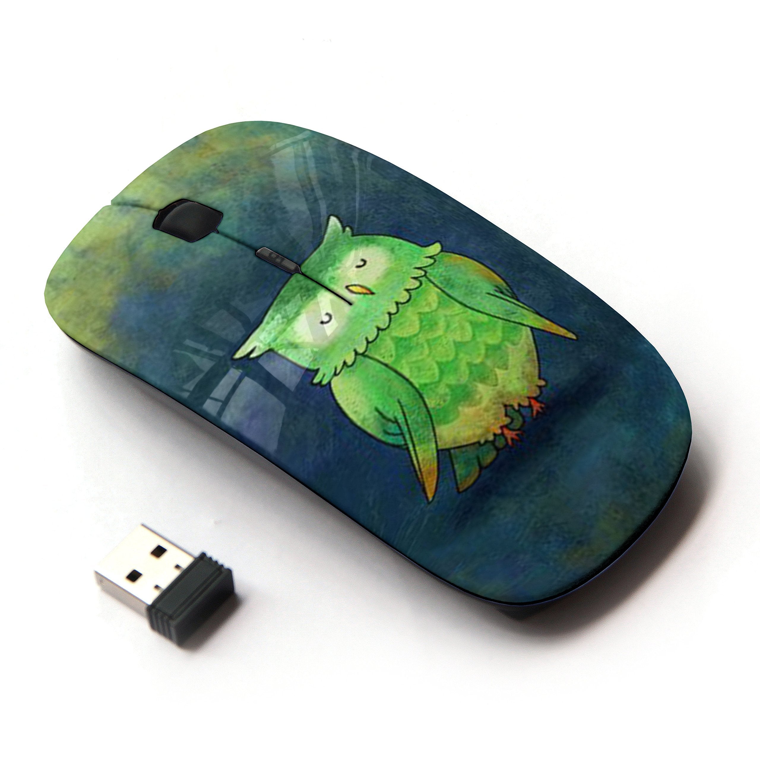 Koolmouse [ Optical 2.4G Wireless Mouse [ Owl Green Teal Blue Watercolor Painting ]