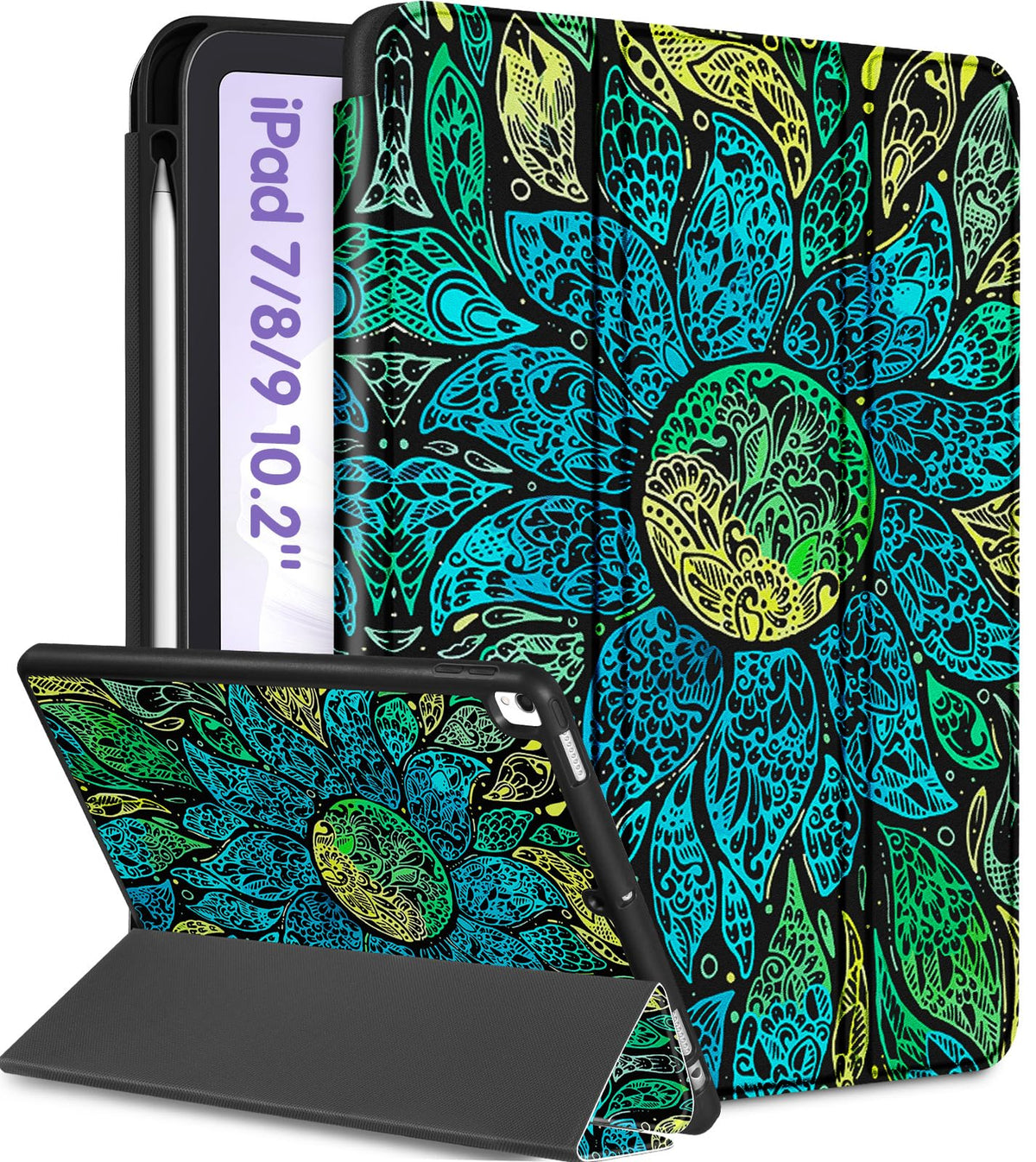 Uppuppy For Ipad 9Th/8Th/7Th Generation Case 10.2 Inch Girls Cute Women Folio Smart Cover With Pencil Holder Flower Cool Design 