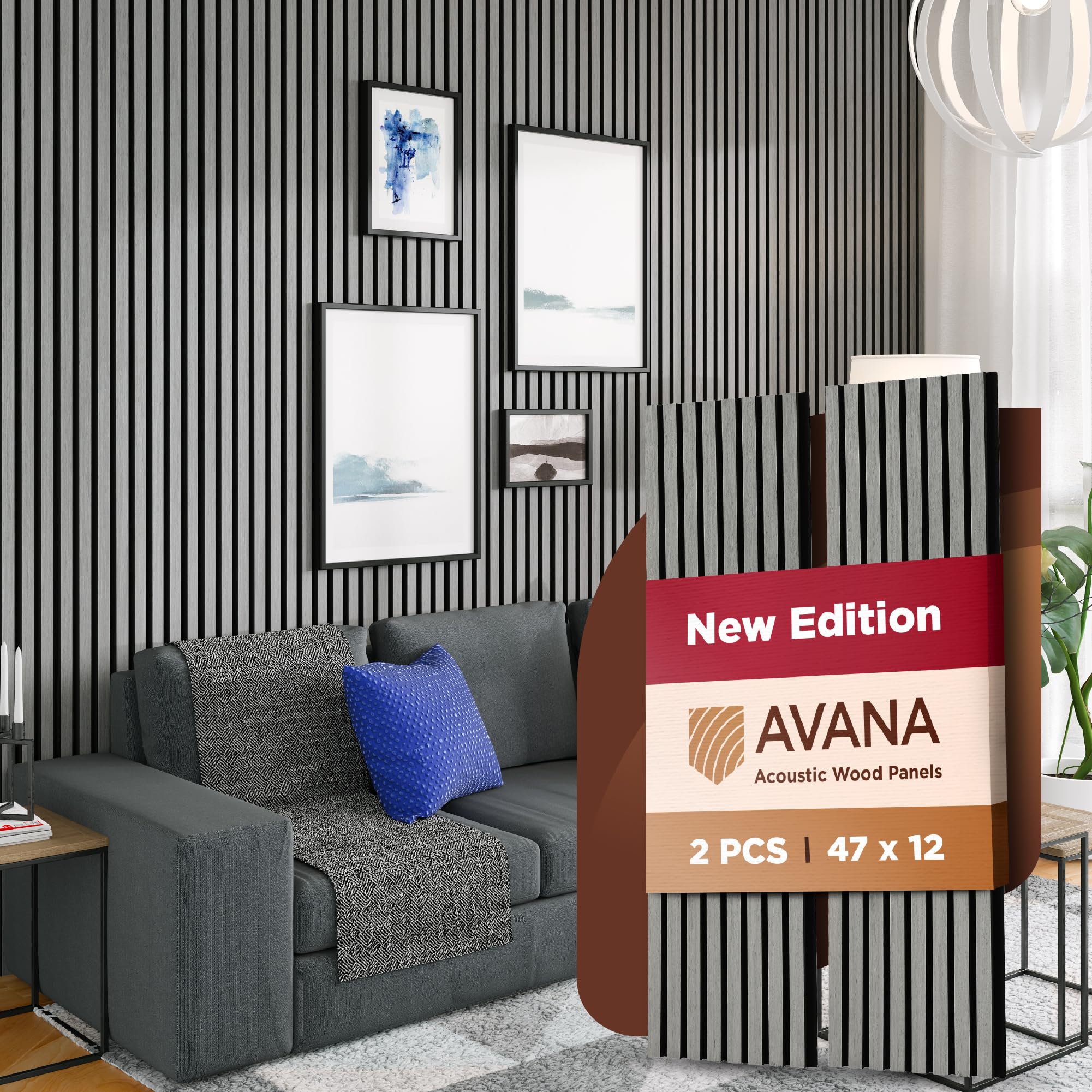 Avana Acoustic Wood Wall Panels   47.2 X 12.6 Inch Gray Oak Acoustic Panels 2 Pcs   Modern Wall Panels For Interior Wall Decor F