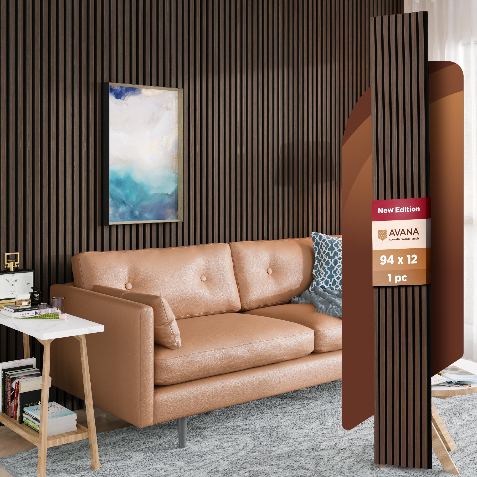 Avana Modern Acoustic Wood Wall Panels   94.4X12.6 Inch Dark Walnut Acoustic Panels 1 Pc   Wall Panels For Interior Wall Decor F