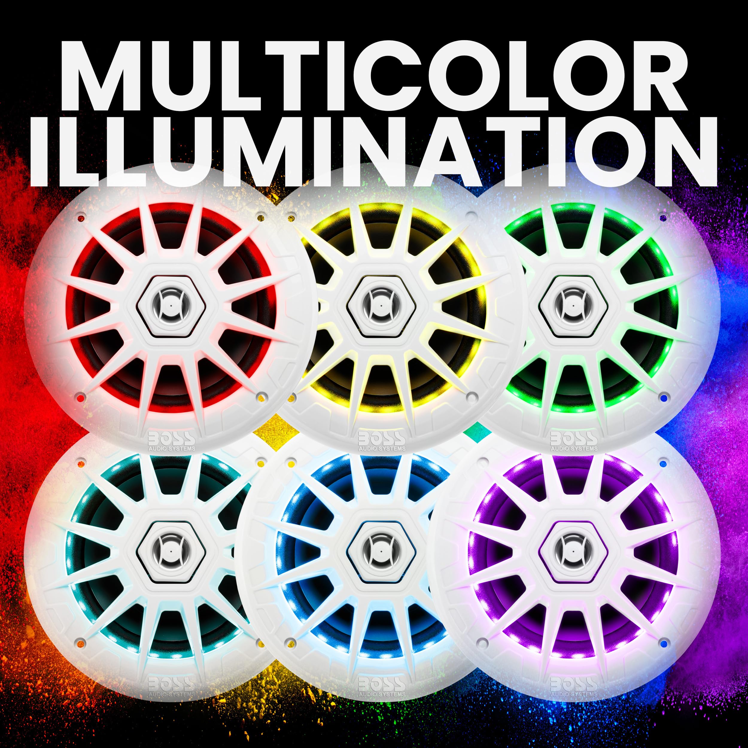 Boss Audio Systems Mrgb65 6.5 Inch Marine Boat Stereo Speakers - 200 Watts (Per Pair), Coaxial, 2 Way, Full Range, 4 Ohms, Multi