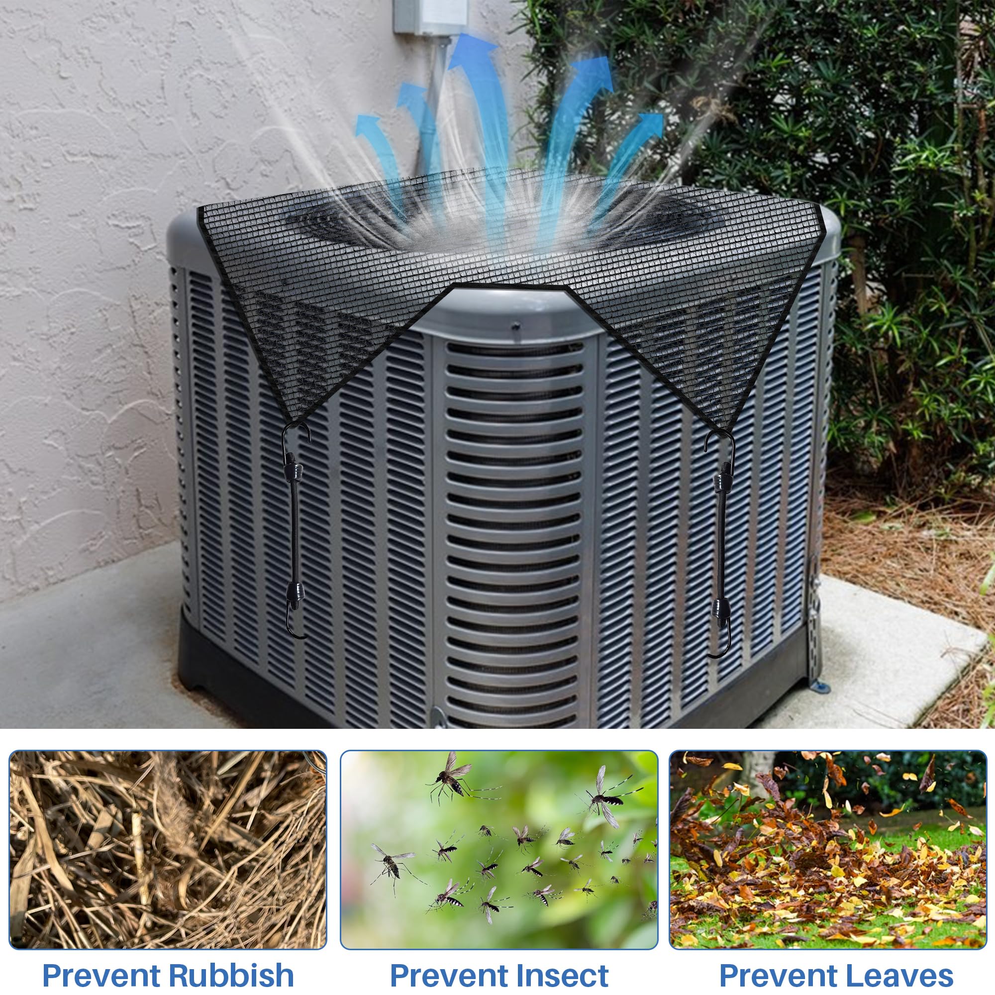 Ecoopts 36''X36'' Air Conditioner Cover Ac Unit Top Mesh Cover For Outside Unit With Bungee Cords, Leaf Guard Mesh Air Condition