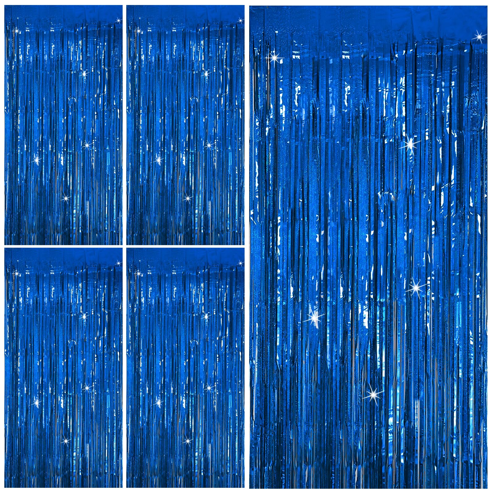 Tinsel Curtain Party Backdrop Blue Birthday Party Decorations 5 Packs Glitter Foil Fringe Curtain Party Decor Streamers Photo Bo