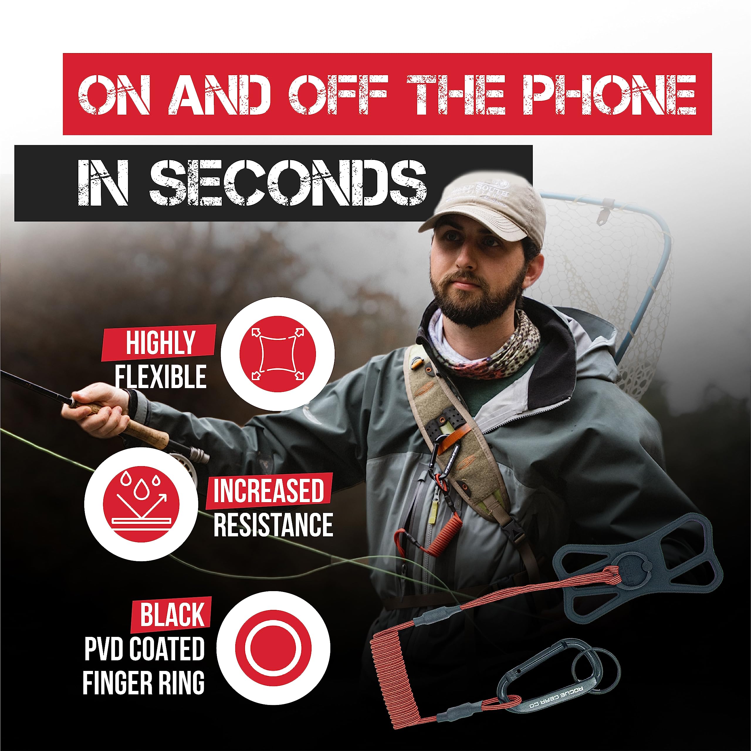 Rogue Fishing Co. The Protector Phone Tether | Use As Cell Phone Lanyard Or Hiking/Boating/Kayak Tether | Phone Leash Ensures Yo