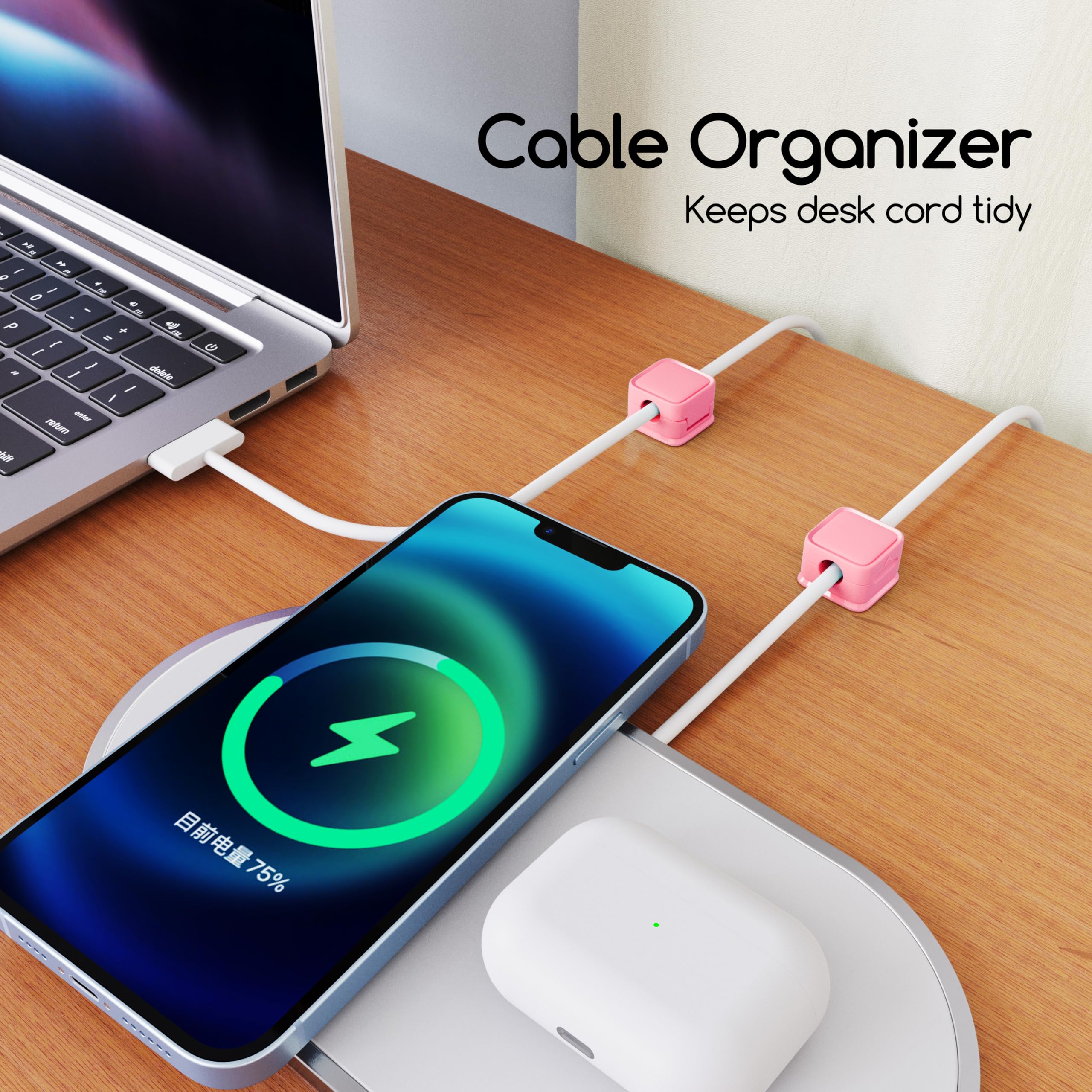 Smofish Magnetic Cord Organizer Holder, 6 Pack Desk Cable Clips Management, Hide Phone Charging Cable Keeper, Strong Adhesive Wi