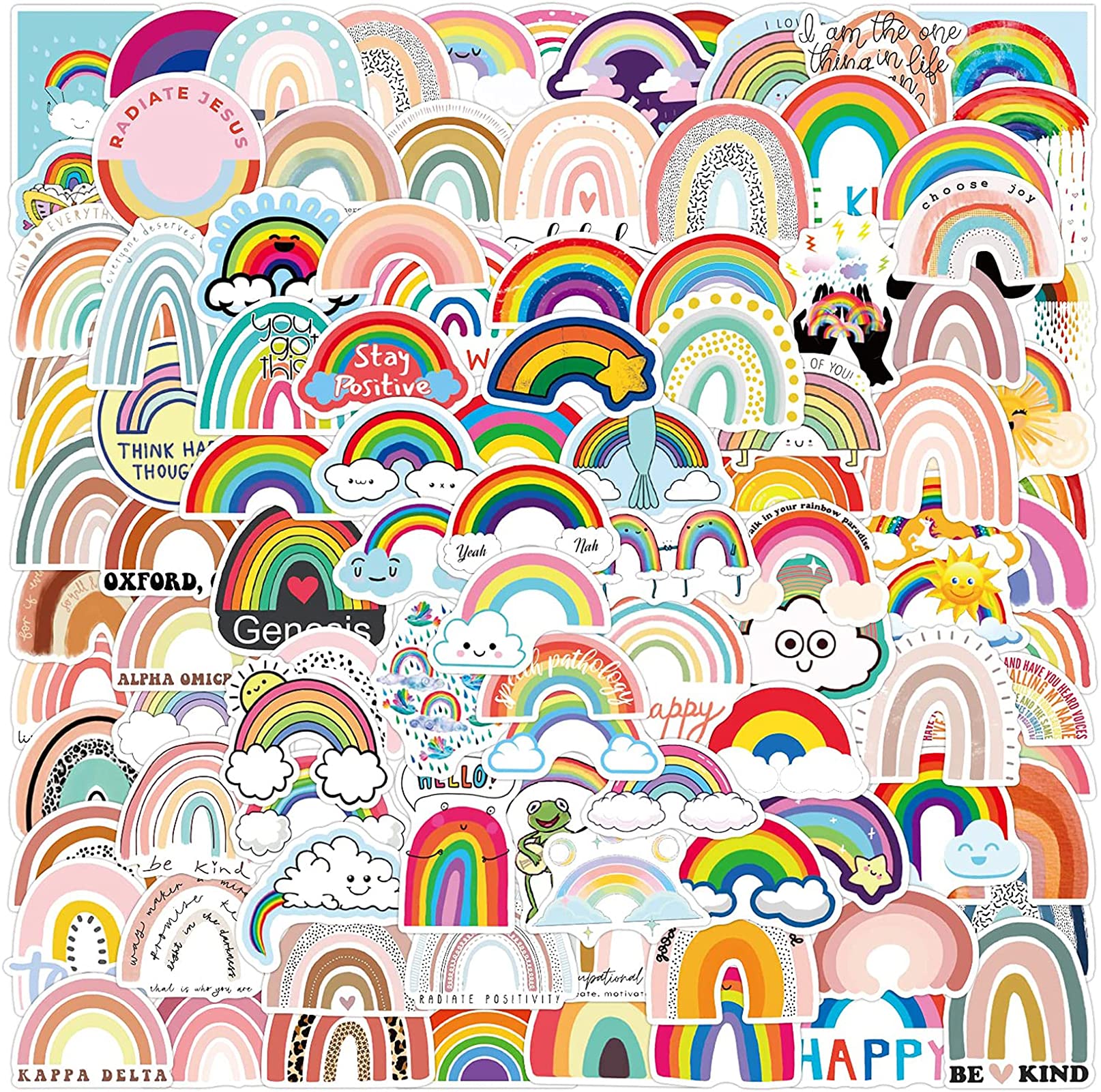 103Pcs Rainbow Waterproof Vinyl Stickers Decals Vsco Aesthetic Stickers For Laptop Water Bottles Bike Skateboard Luggage Compute