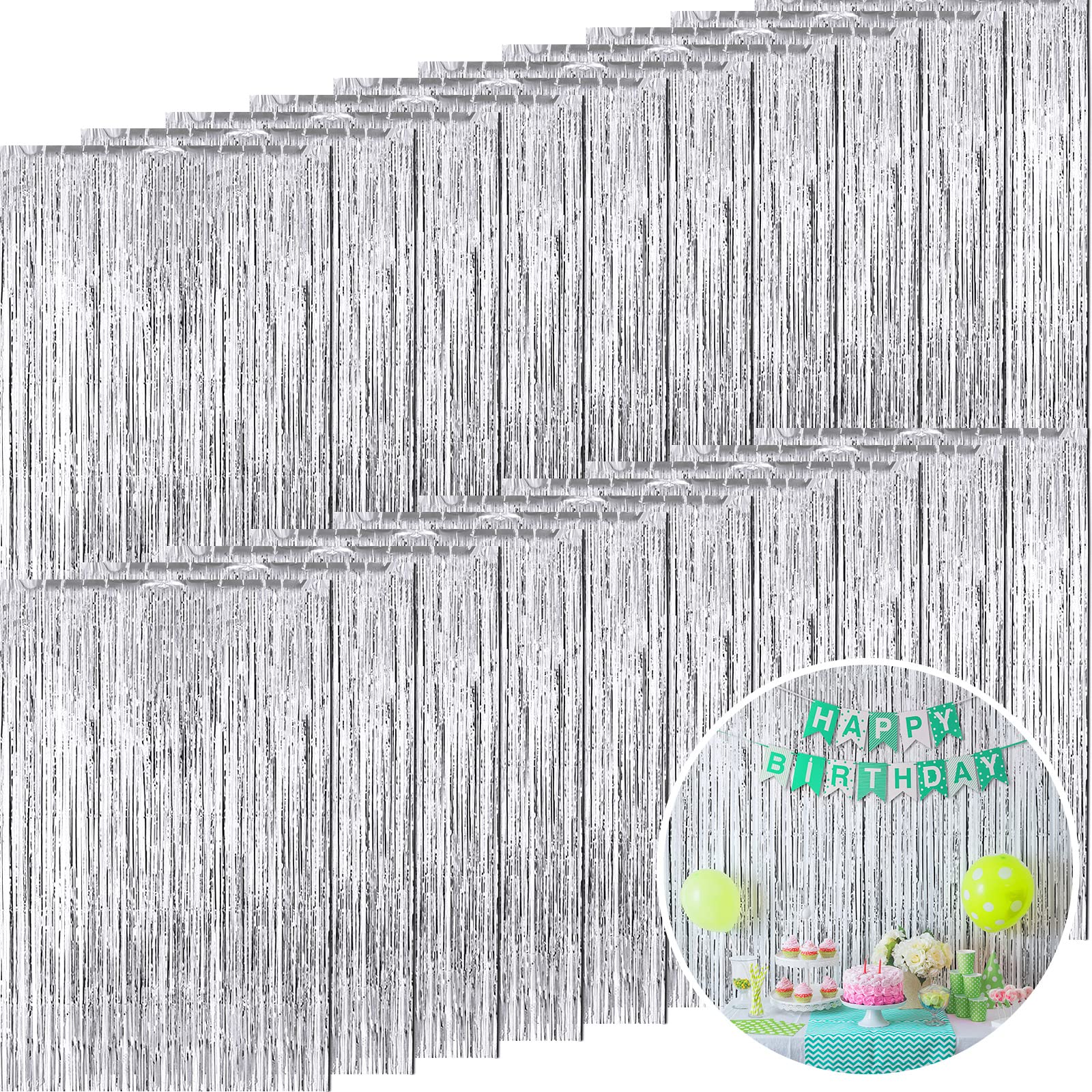 20 Pcs Foil Curtains Fringe Curtains 3.28 X 8.2 Ft Metallic Tinsel Backdrop Curtains For Party Photo Backdrop Wedding Birthday P