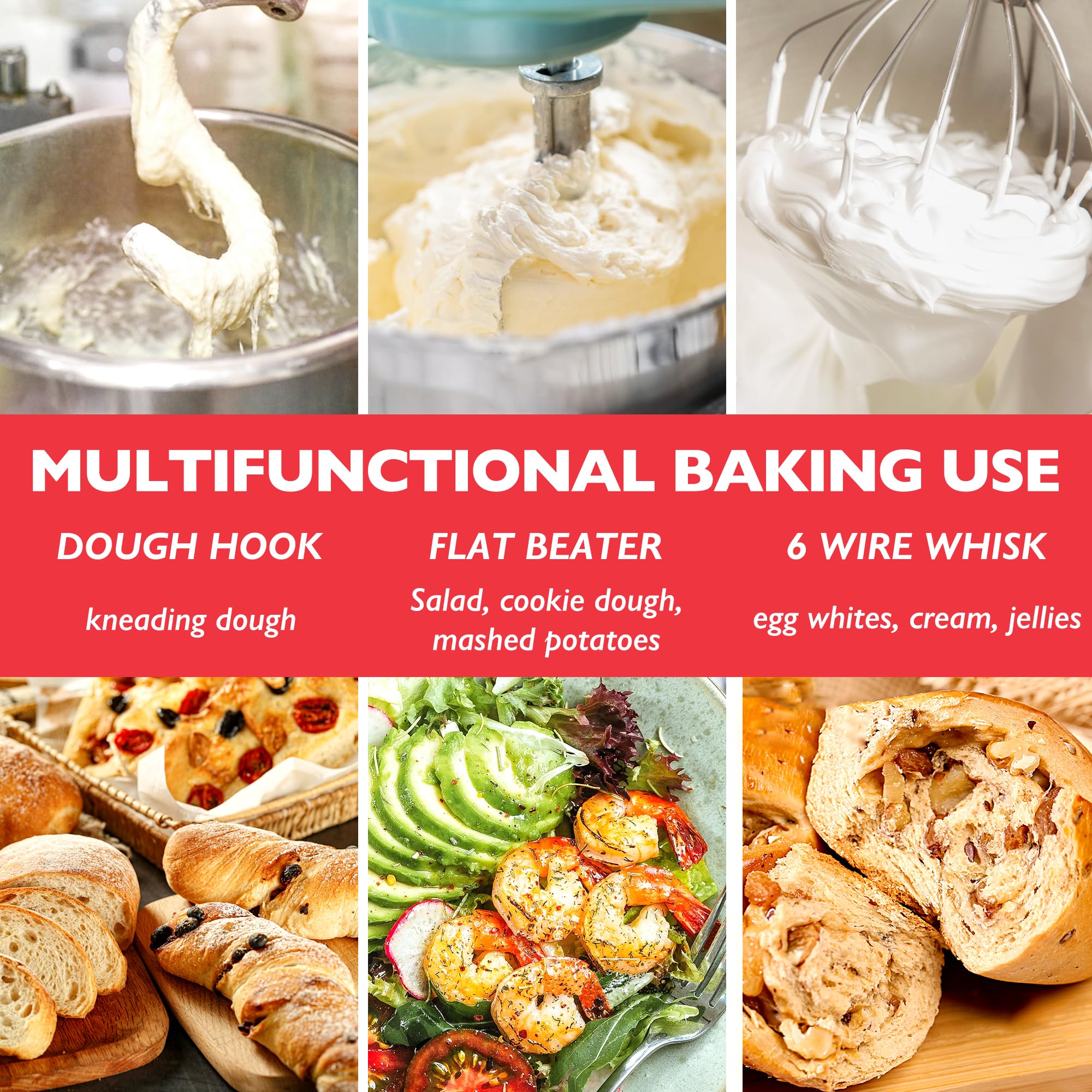 Wiselet Stainless Steel Accessories For Kitchenaid 5.5 6 Qt Bowl Lift Stand Mixer, Includes 6 Wire Whisk, Beater, Dough Hook, Di