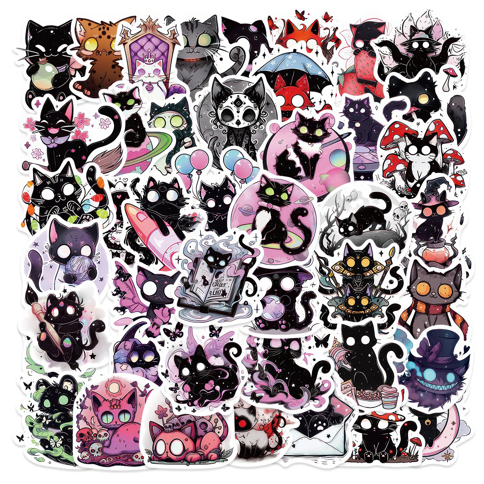 Black Cat Stickers Anime Decal 50 Pcs Cat Goth Stickers Cute Stickers Aesthetic Pastel Goth Stickers For Girls Kids Girly Adults