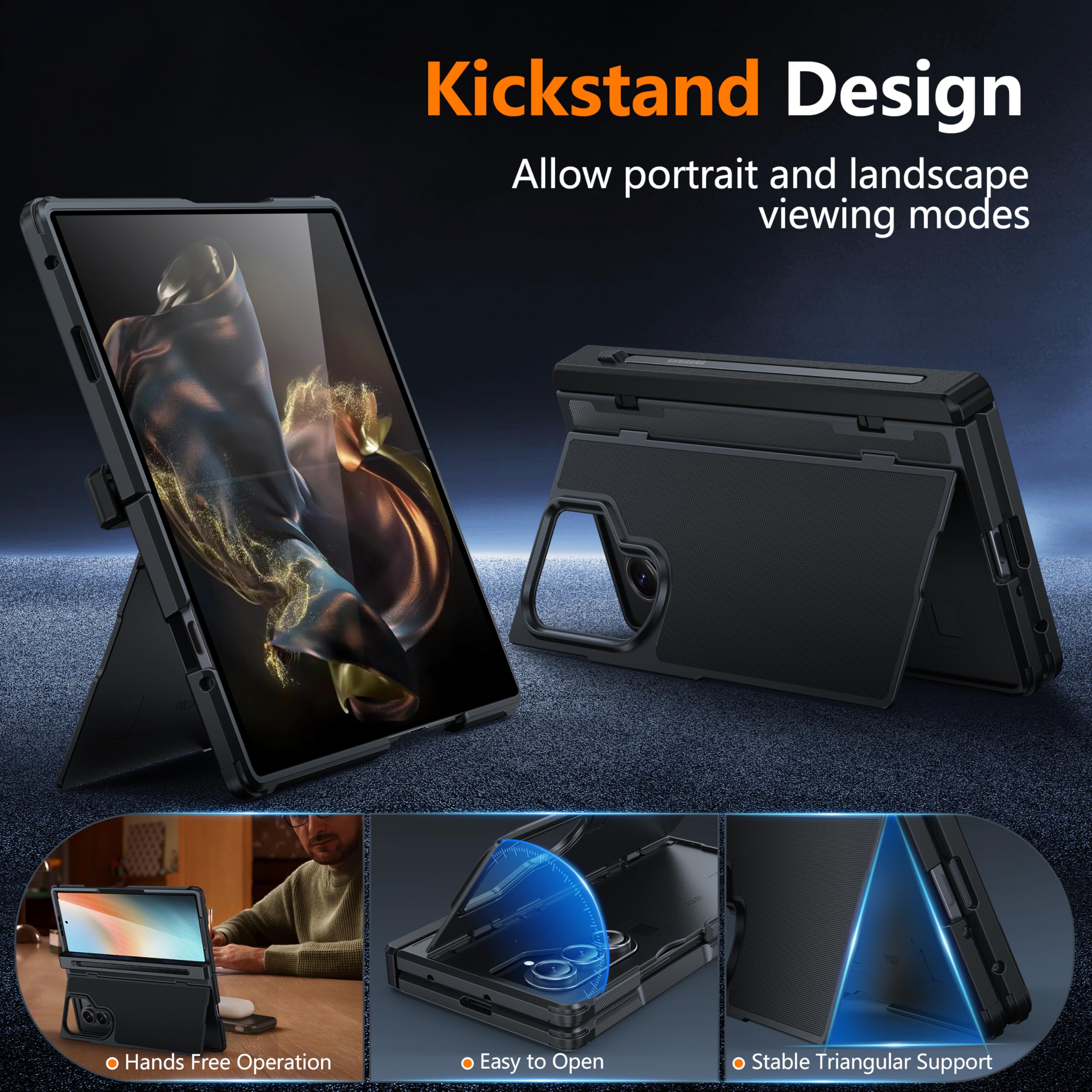 Oterkin Magnetic For Samsung Galaxy Z Fold 7 Case Built-In Screen Protector [Thinner S Pen Holder & Kickstand] [Fit For Magsafe]