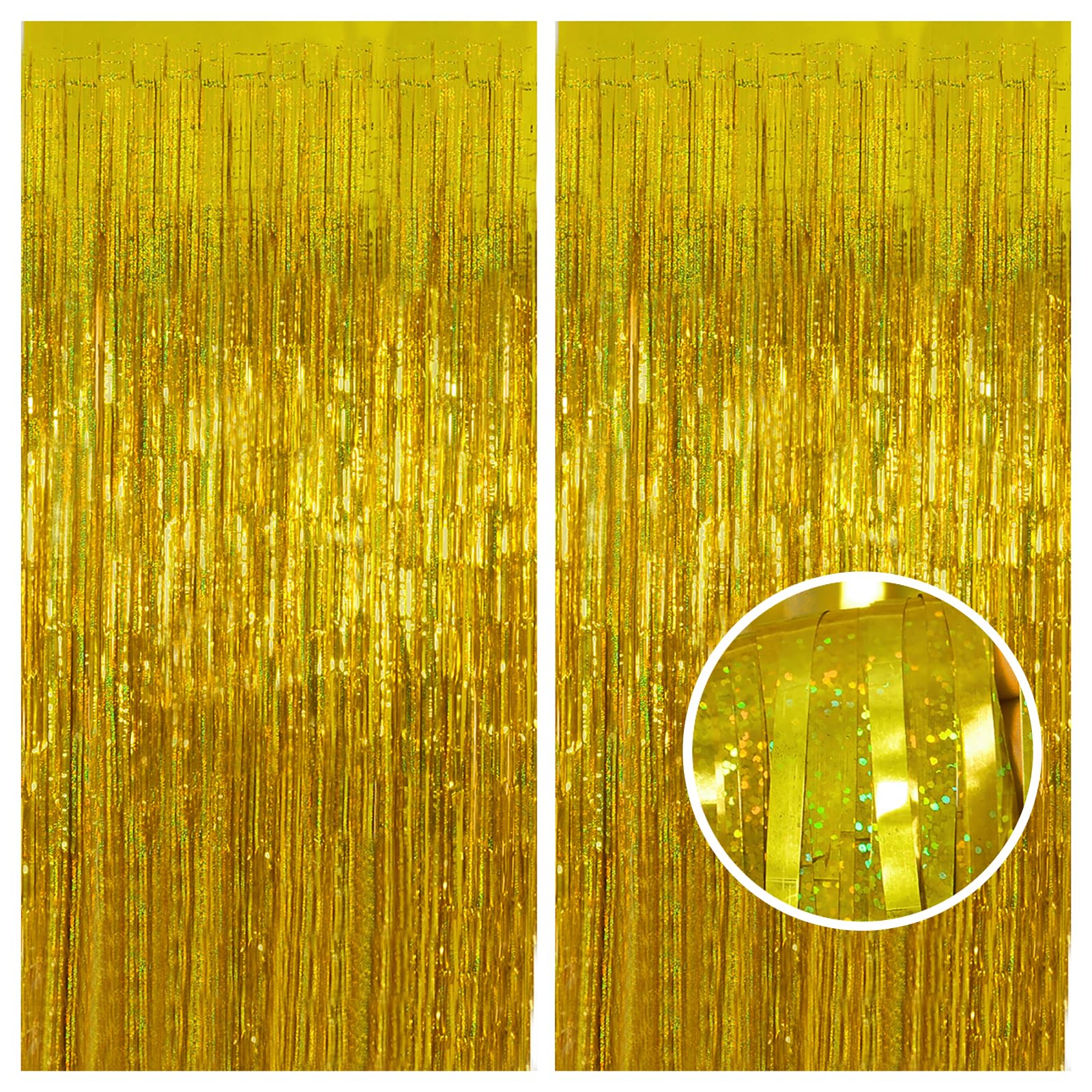 Melsan Gold Foil Curtain, 2 Pack 3.2 Ft X 8.2 Ft Tinsel Foil Fringe Curtains Backdrop, Sparkle Metallic Foil Fringe Curtains For