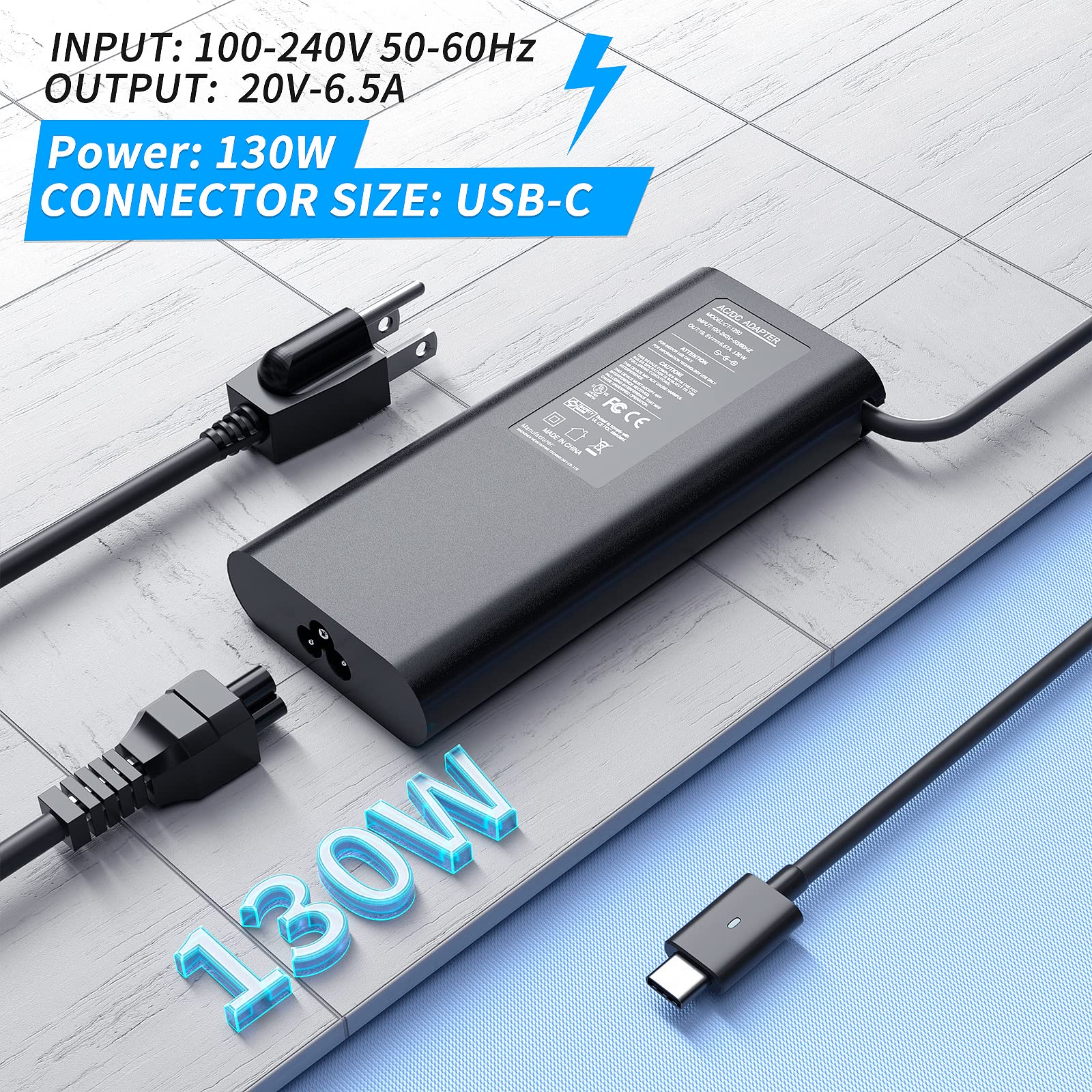 Vhbw For Dell 130W Laptop Charger Usb C, Dell Laptop Charger For Xps 15 9500 9510 9575, Precision 5530 5550 3560 3550 3551, Lati