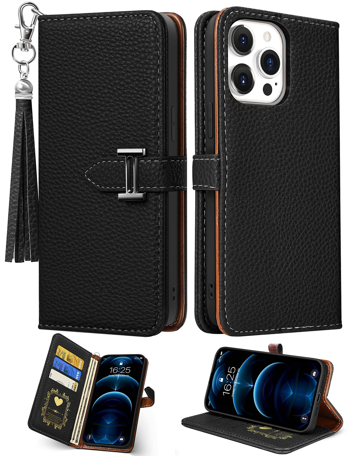 Funermei For Iphone 14 Pro Max Case Wallet For Women Leather Folio Designer Luxury Phone Cases With Credit Card Holder Stand Fli