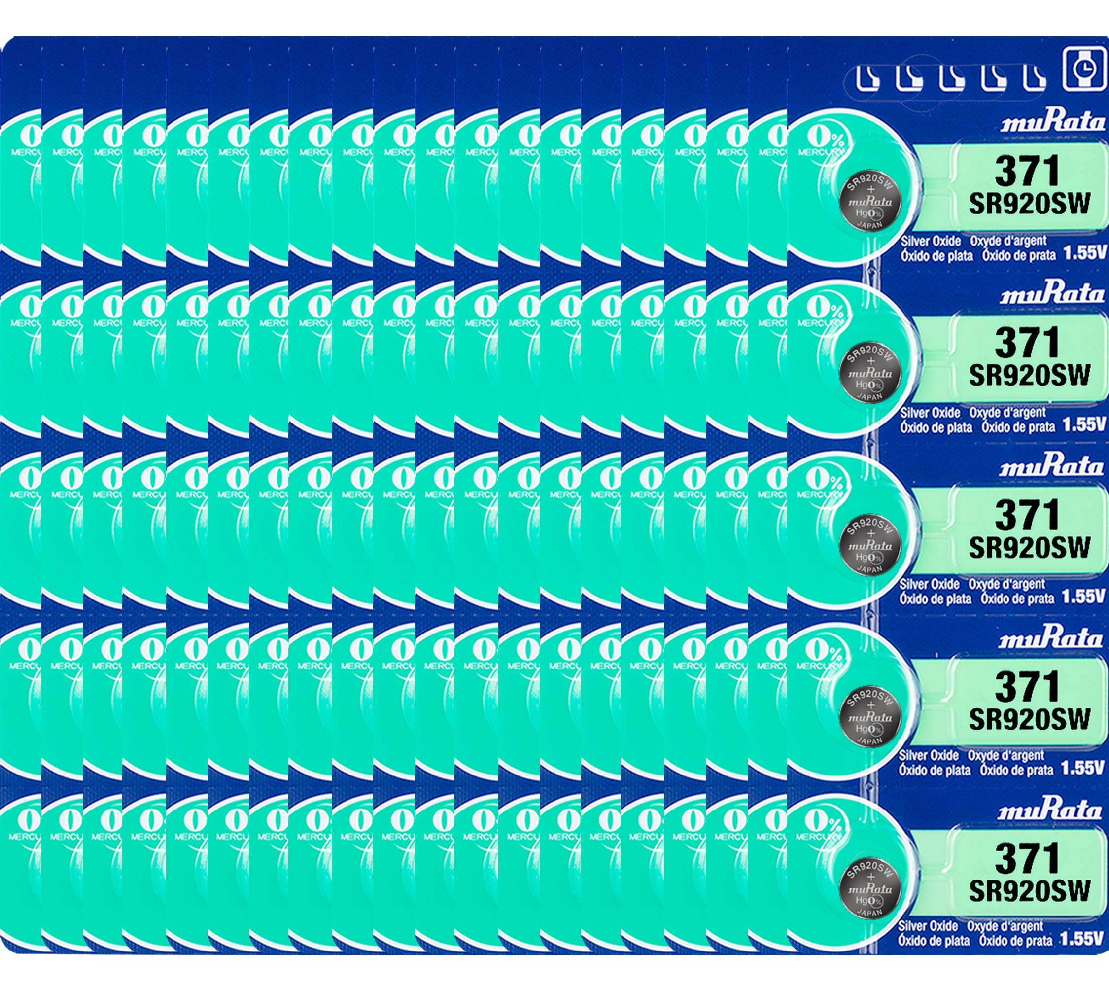 Murata 371 Battery Sr920Sw 1.55V Silver Oxide Watch Button Cell (100 Batteries)