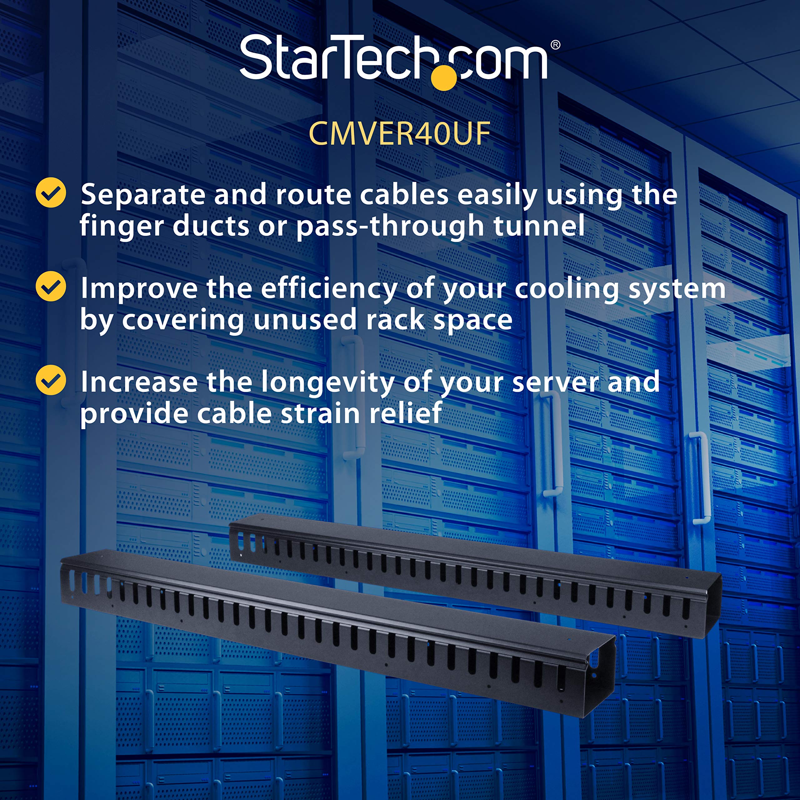 Startech.Com Vertical Cable Organizer With Finger Ducts   Vertical Cable Management Panel   Rack Mount Cable Raceway   40U   6 F