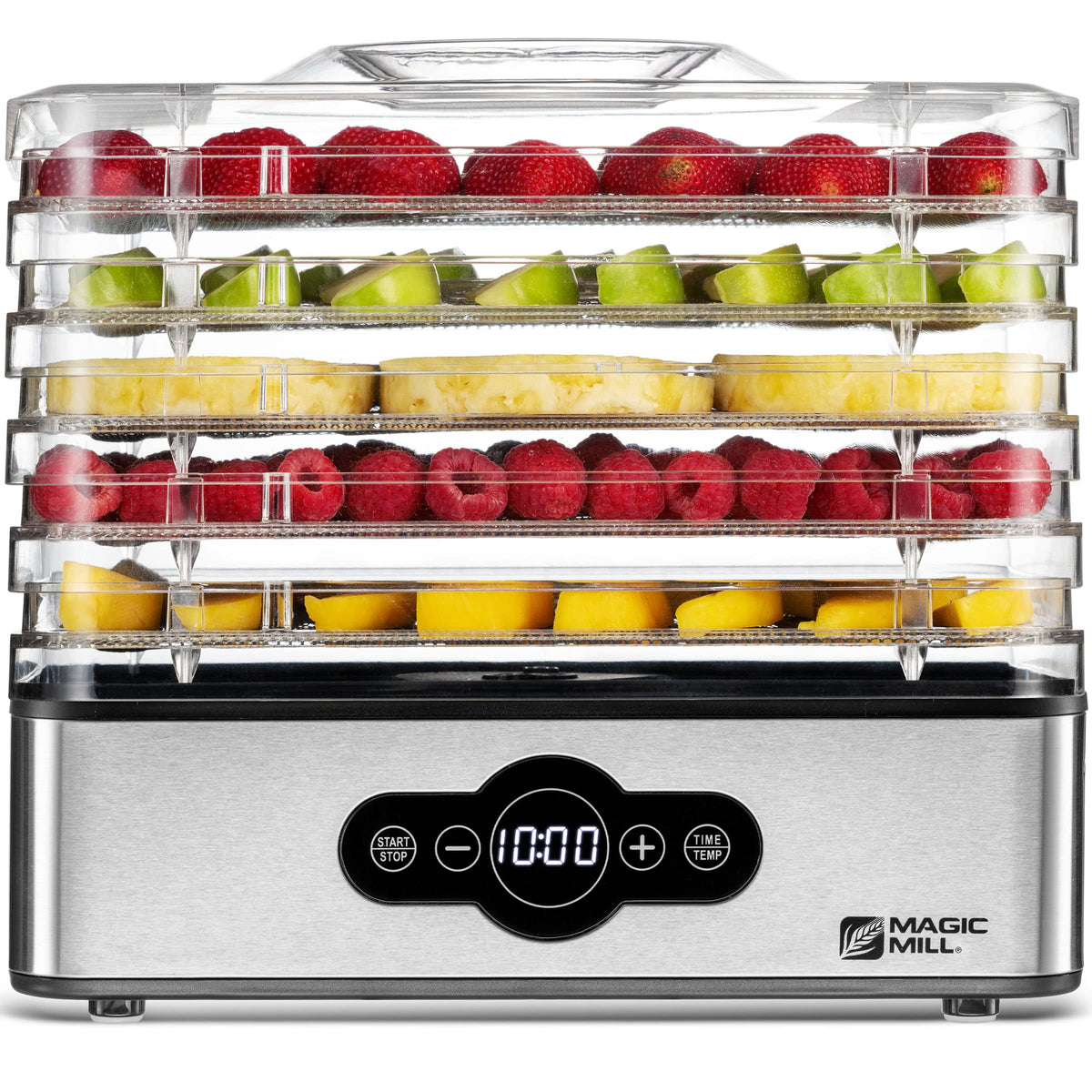 Magic Mill Food Dehydrator Machine | 5 Stackable Stainless Steel Trays Jerky Dryer With Digital Adjustable Timer And Temperature